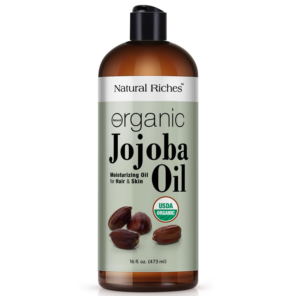 Natural Riches Organic Jojoba Oil, 16 oz | Pure, Cold-Pressed Carrier Oil for Face, Hair & Nails