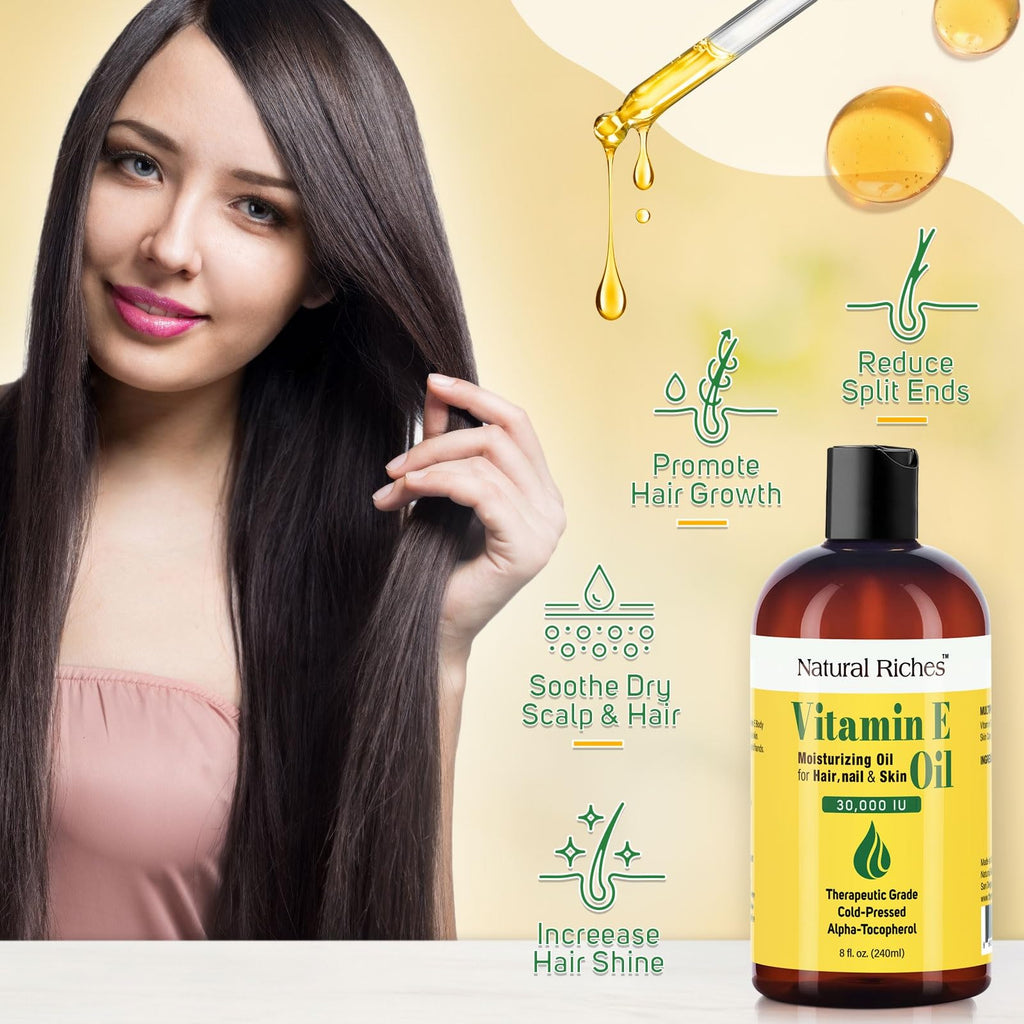 Natural Riches Vitamin E Oil - 100% Pure & Natural, Cold-Pressed 30,000 IU, 8 oz