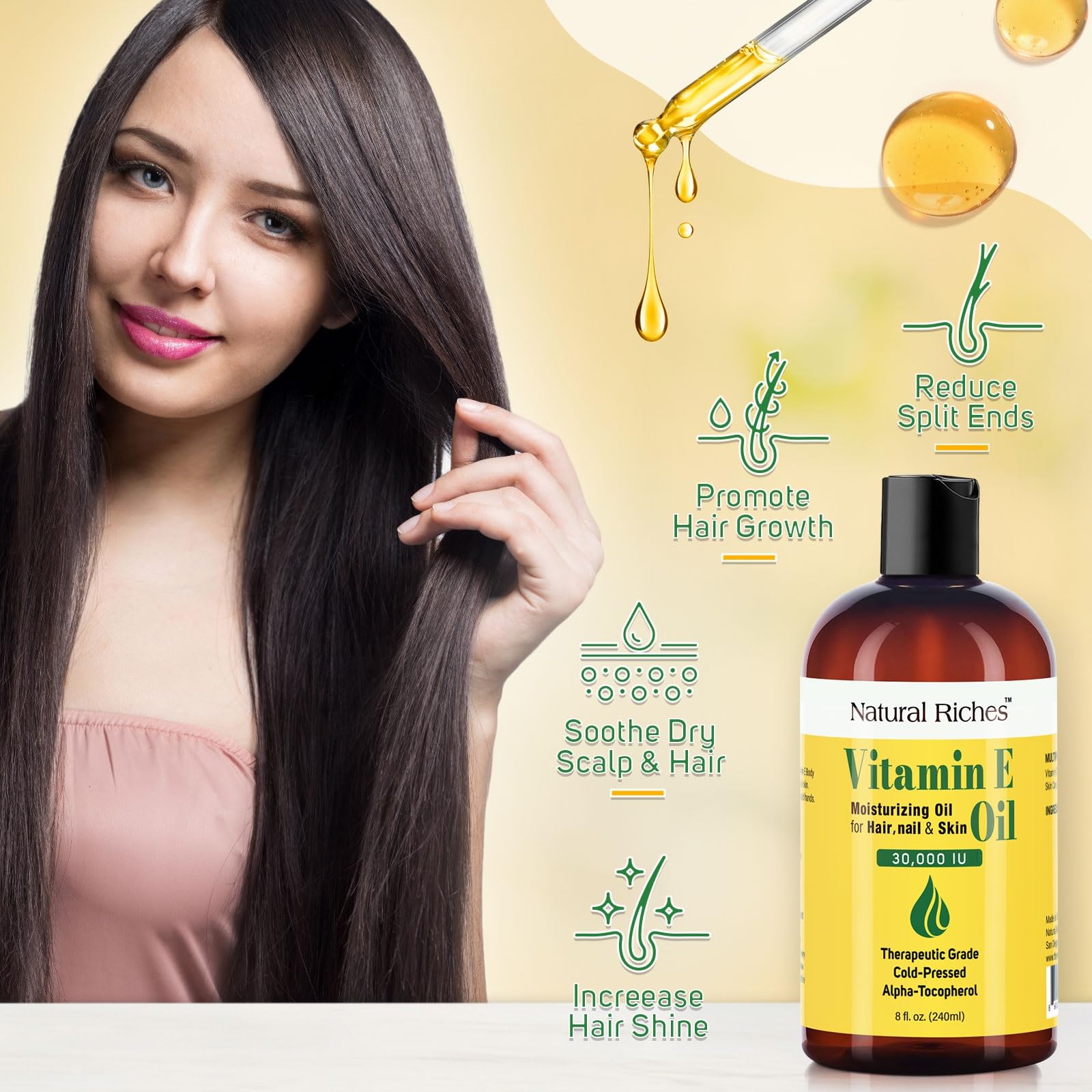 Natural Riches Vitamin E Oil - 100% Pure & Natural, Cold-Pressed 30,000 IU, 8 oz