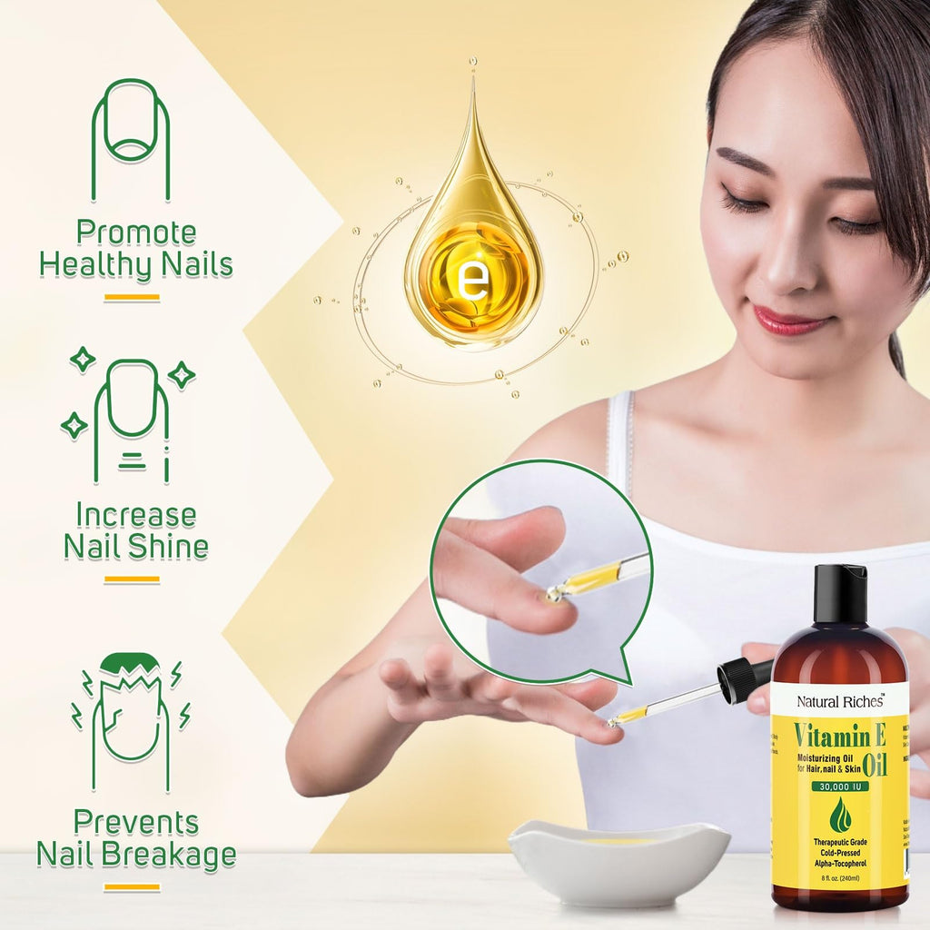 Natural Riches Vitamin E Oil - 100% Pure & Natural, Cold-Pressed 30,000 IU, 8 oz