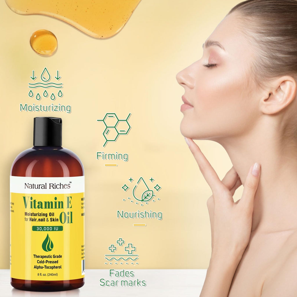 Natural Riches Vitamin E Oil - 100% Pure & Natural, Cold-Pressed 30,000 IU, 8 oz