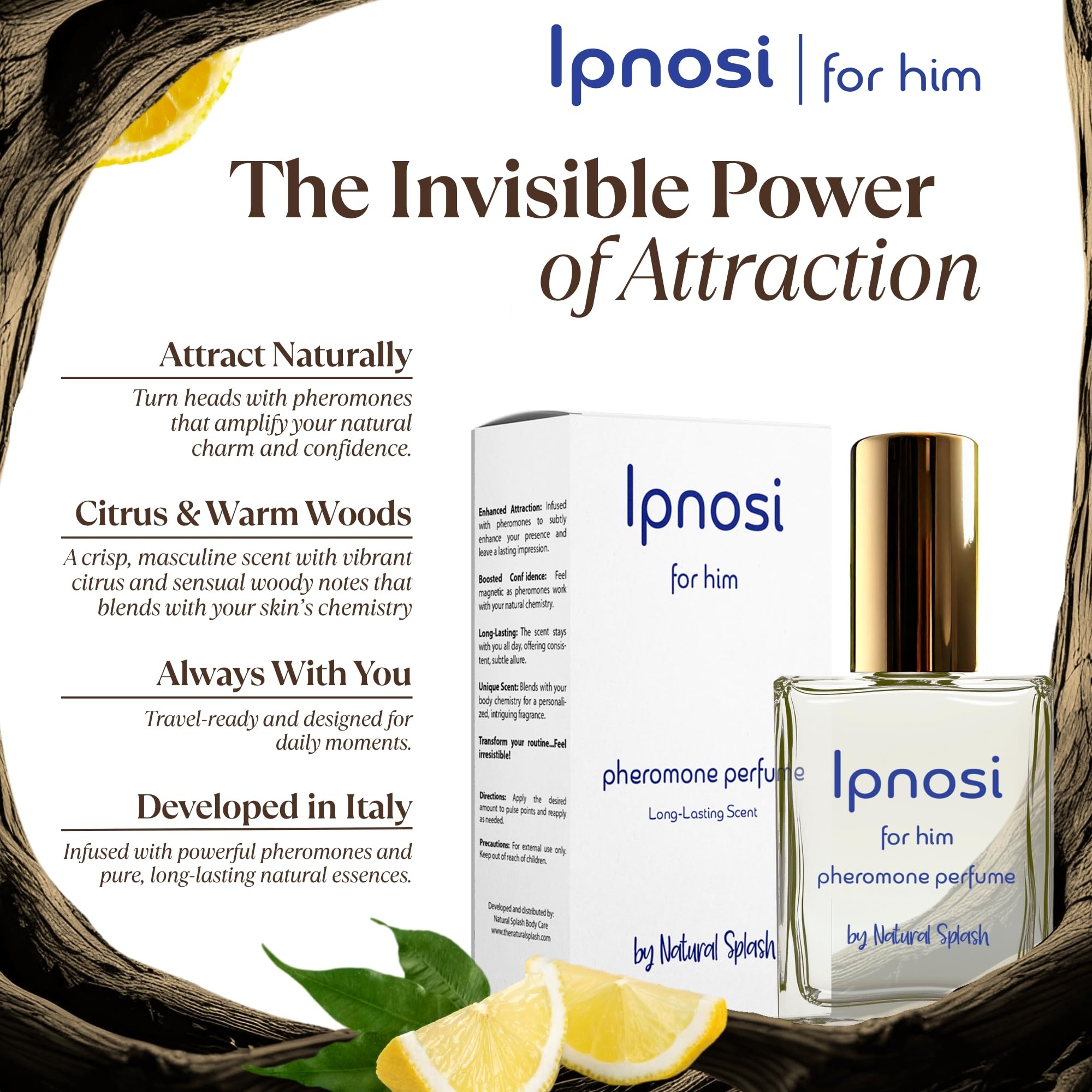 Natural Splash lpnosi For Him Pheromone Perfume – Long-Lasting Fragrance, Natural Essences, 1 fl oz