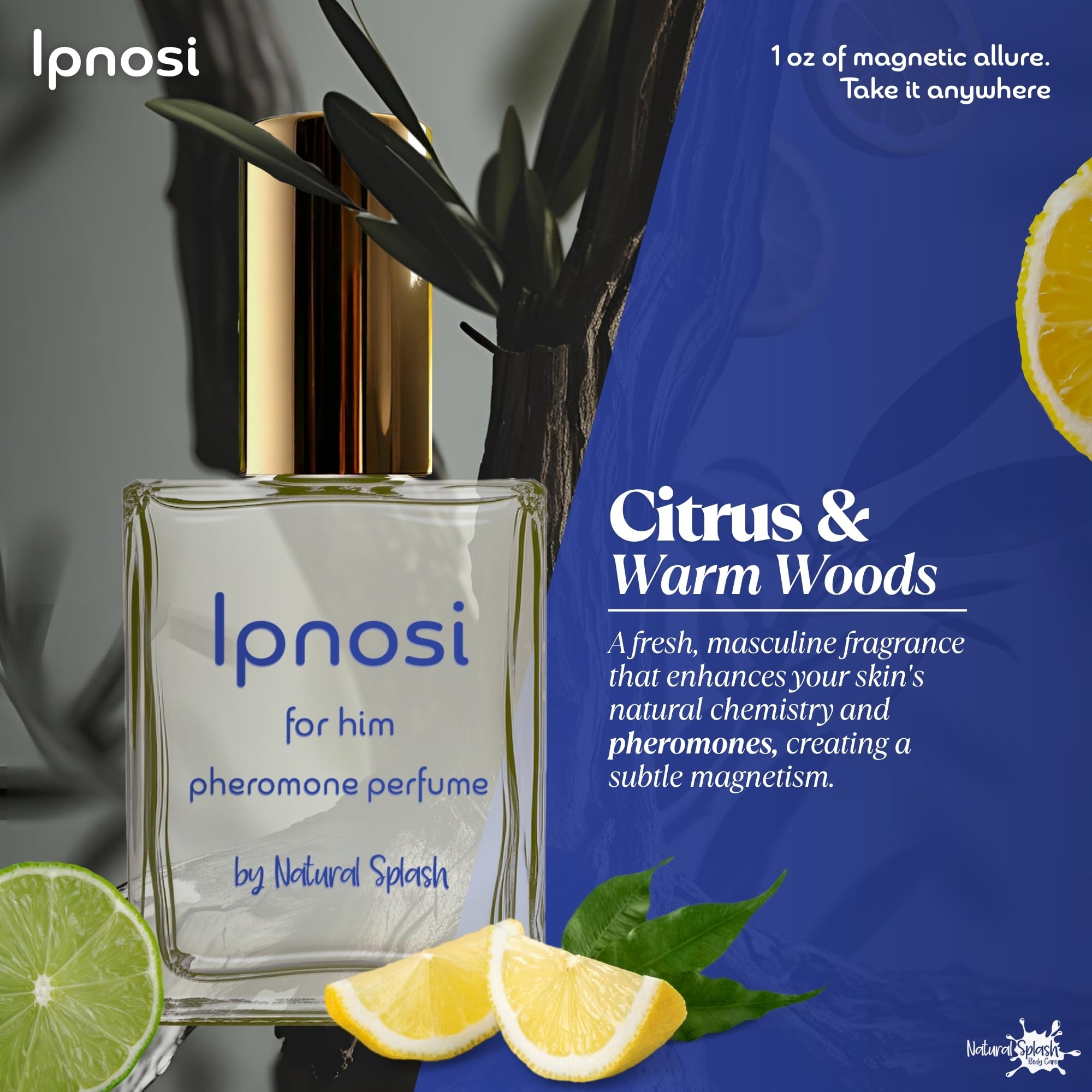 Natural Splash lpnosi For Him Pheromone Perfume – Long-Lasting Fragrance, Natural Essences, 1 fl oz
