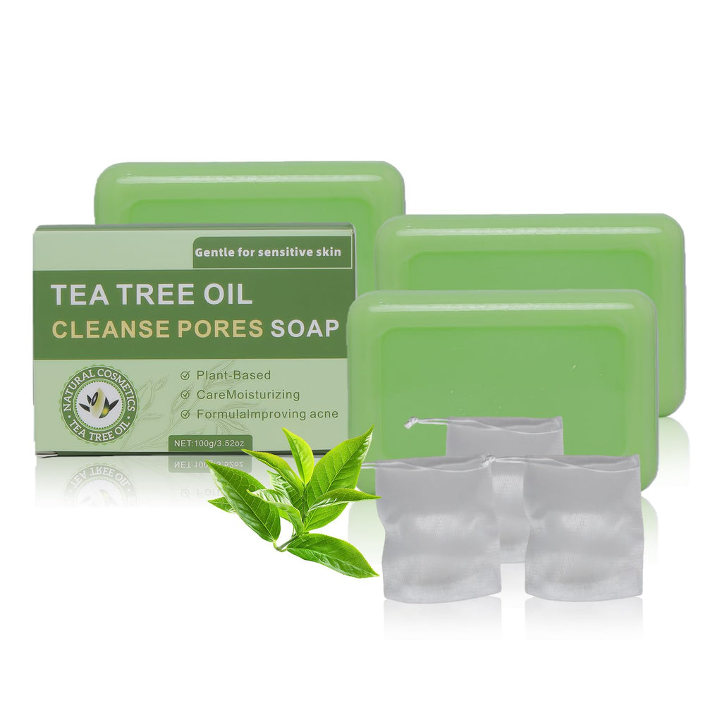 Natural Tea Tree Soap Bar Set – 3-Piece Plant-Based Cleanser with Tea Tree & Coconut Oil