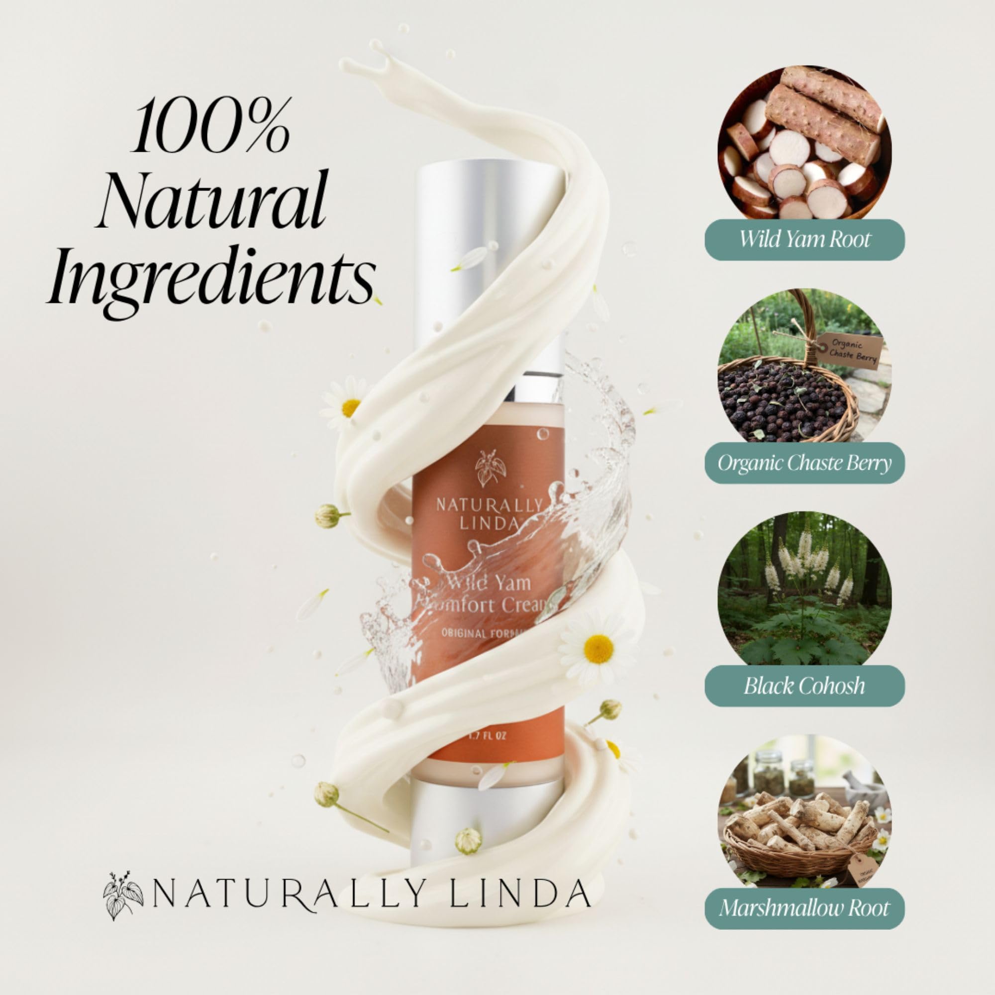 Naturally Linda Organic Wild Yam Cream for Hormone Comfort – Barbara O’Neill–Supported, 1.7 oz