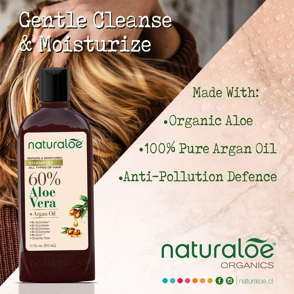 Naturaloe Repairs & Moistures Shampoo + Conditioner – 100% Vegan, Aloe Vera & Argan Oil, 24 fl oz