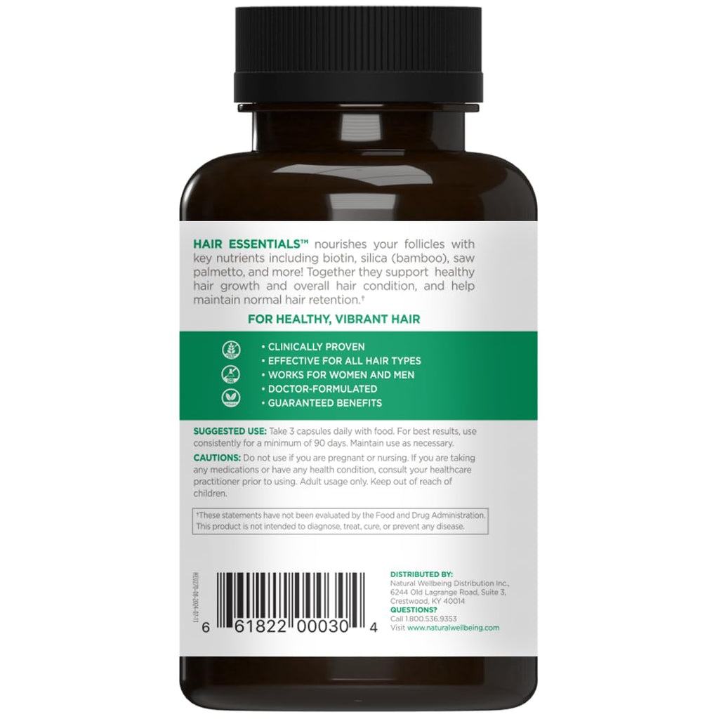 Natural Wellbeing Hair Essentials – DHT Blocker Hair Growth Supplement (270 Count) – Vegan Capsules