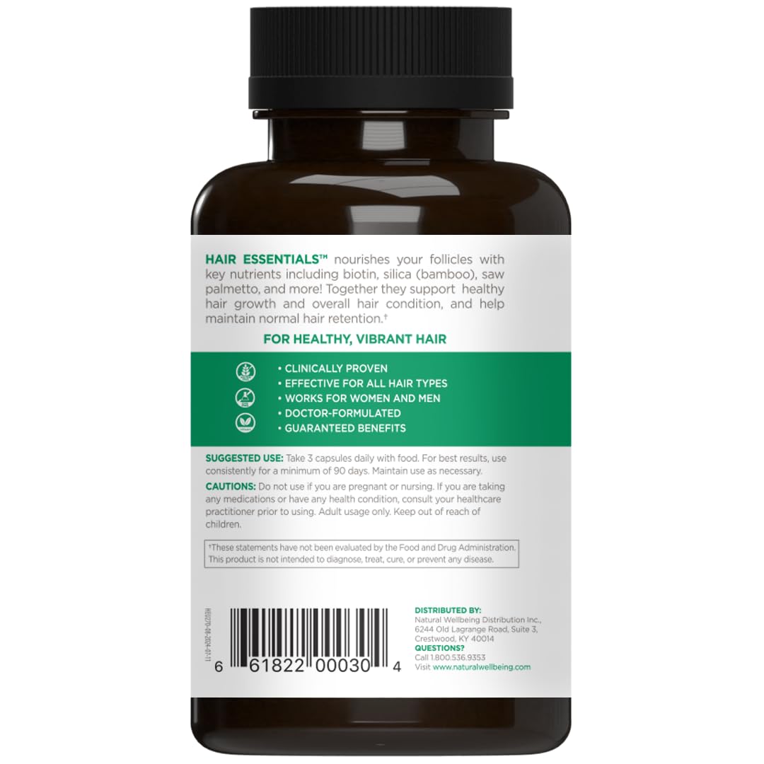 Natural Wellbeing Hair Essentials – DHT Blocker Hair Growth Supplement (270 Count) – Vegan Capsules