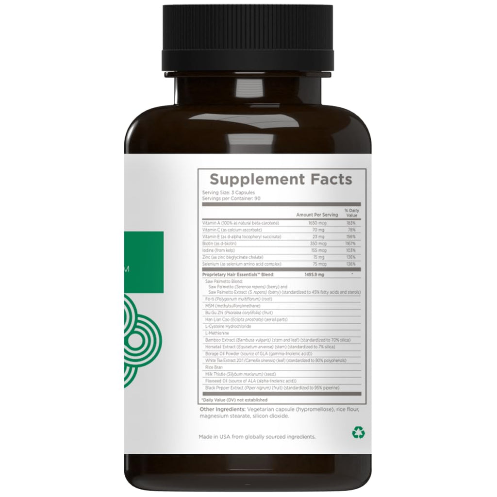 Natural Wellbeing Hair Essentials – DHT Blocker Hair Growth Supplement (270 Count) – Vegan Capsules