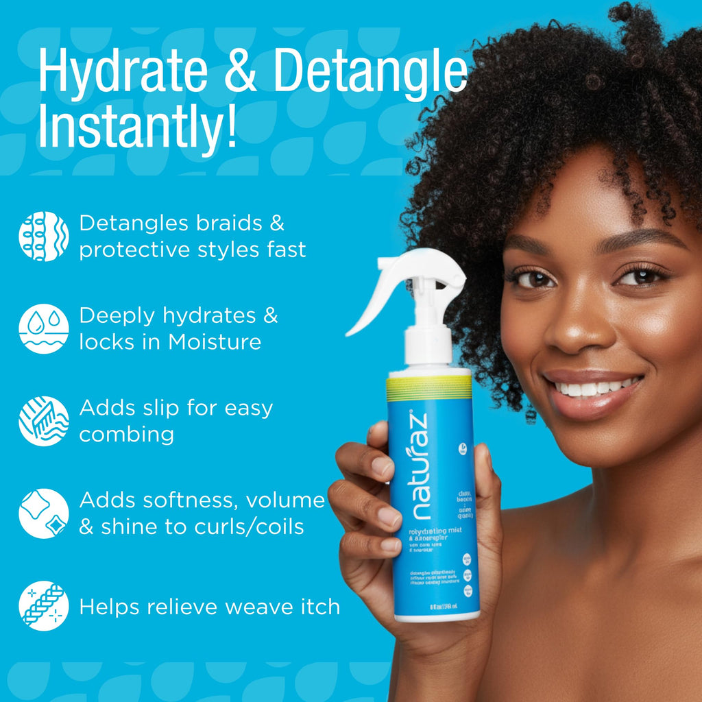 Naturaz Curly Hair Detangler Spray – Paraben & Silicone Free, Vegan, Soy & Nut Free, 8 fl oz