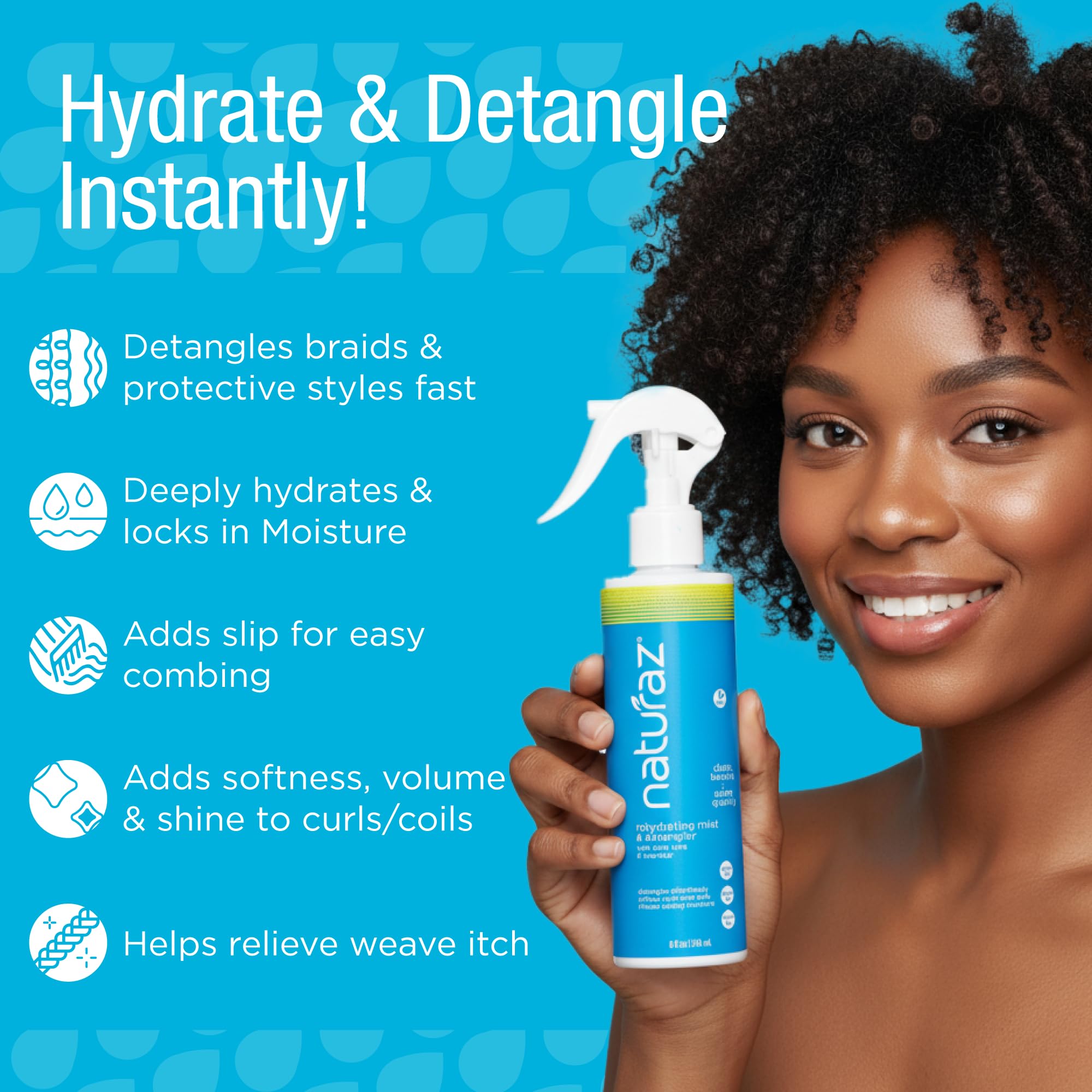 Naturaz Curly Hair Detangler Spray – Paraben & Silicone Free, Vegan, Soy & Nut Free, 8 fl oz