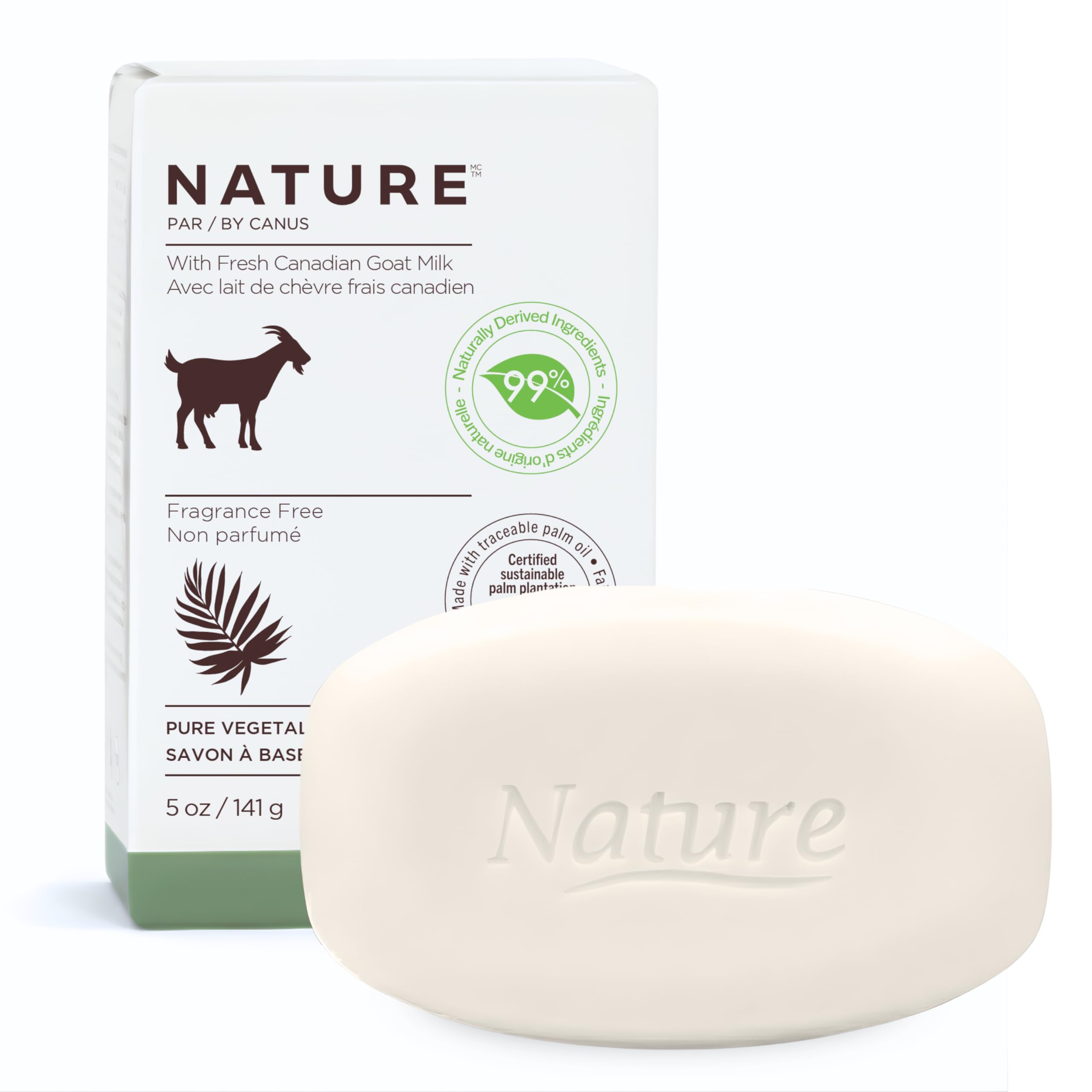 Nature by Canus Goat Milk Bar Soap – Fragrance Free, 5 oz (141 g) with Fresh Goat Milk