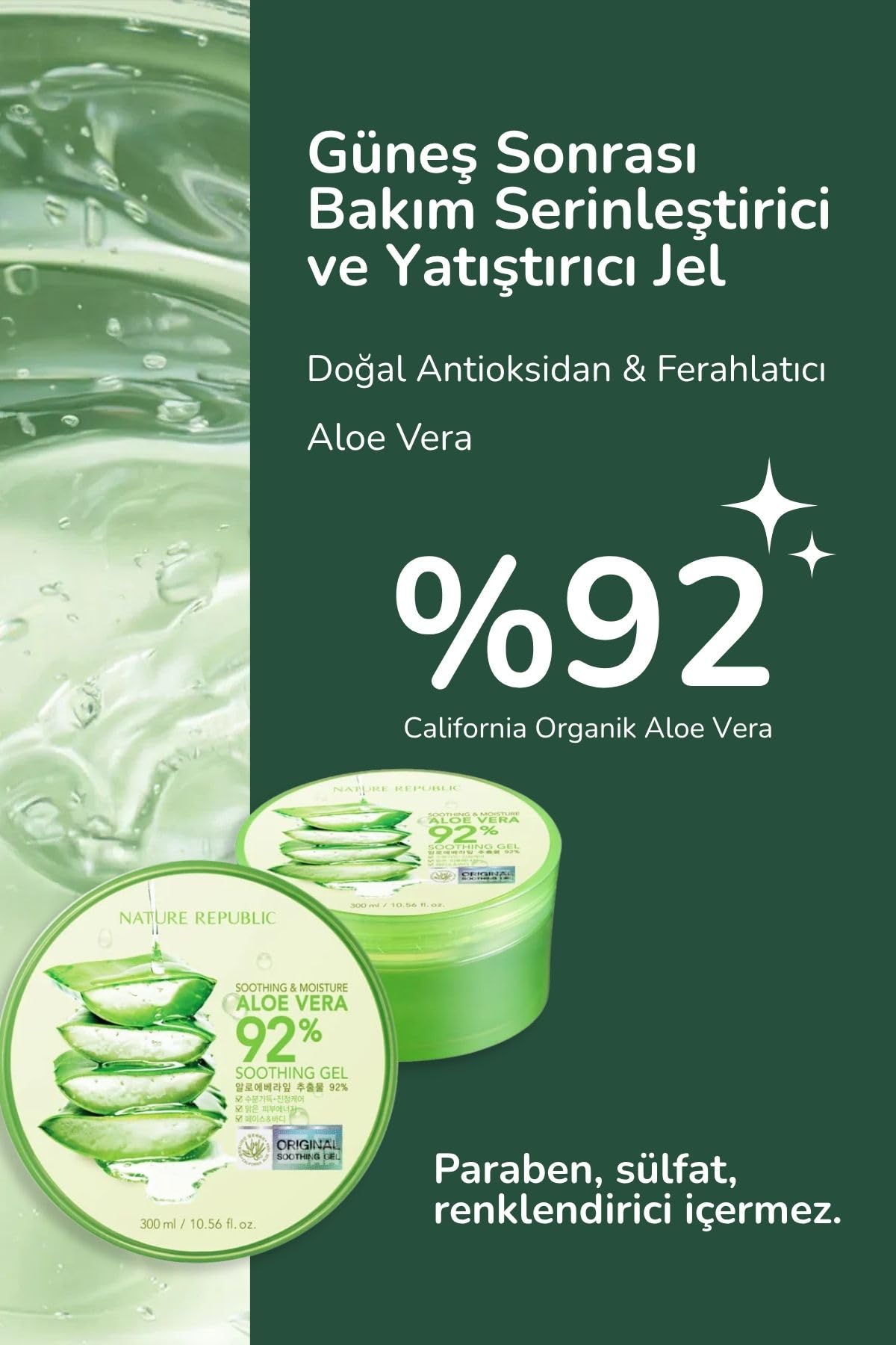Nature Republic Aloe Gel 92% – Soothing Moisture, 10.56 fl oz