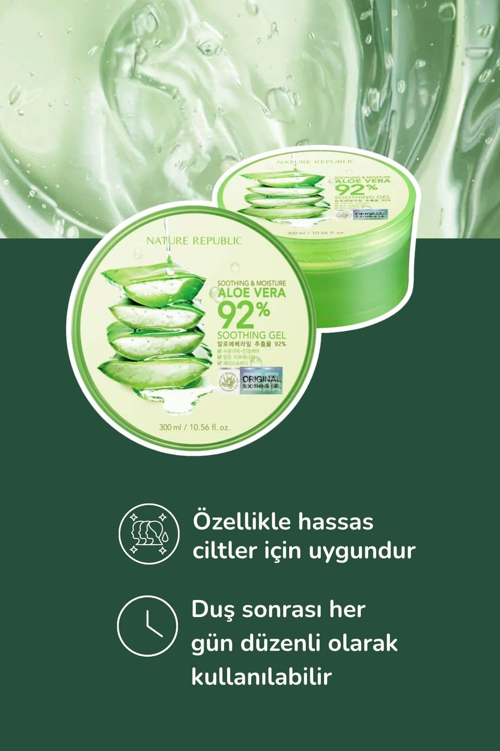 Nature Republic Aloe Gel 92% – Soothing Moisture, 10.56 fl oz