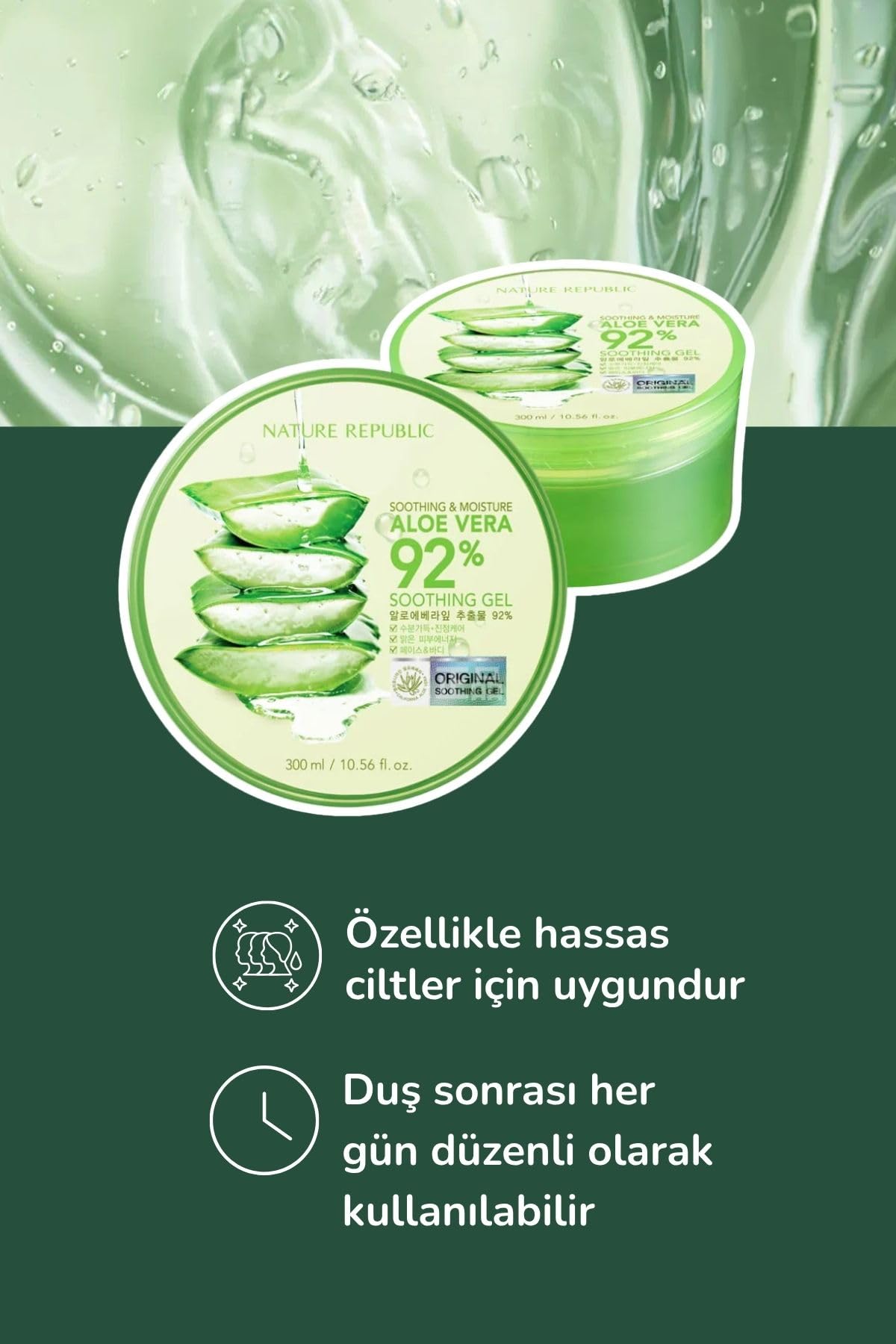 Nature Republic Aloe Gel 92% – Soothing Moisture, 10.56 fl oz