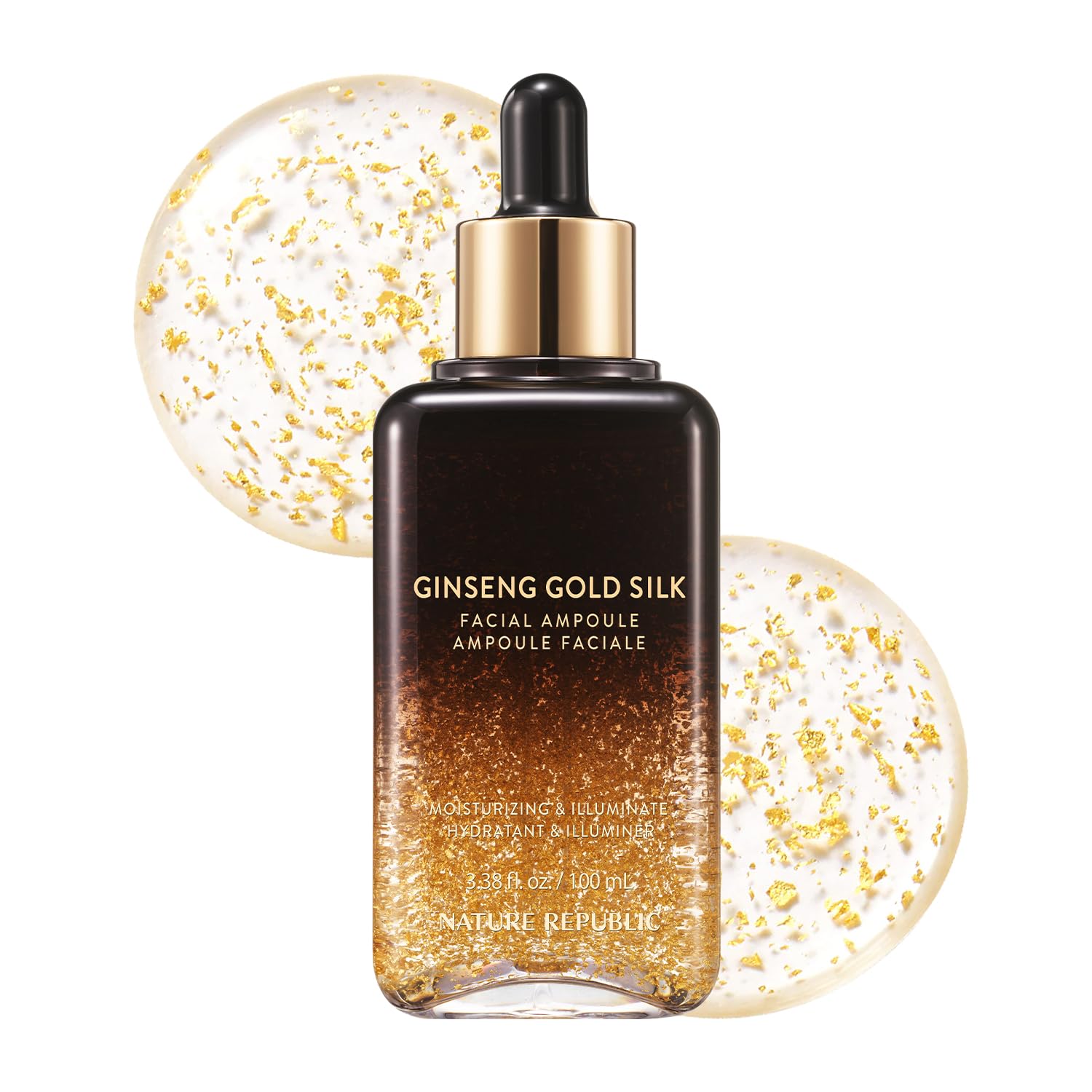 Nature Republic Ginseng Gold Silk Facial Ampoule – Hydrating Glow with Niacinamide & Silk Amino Acids, 100 ml