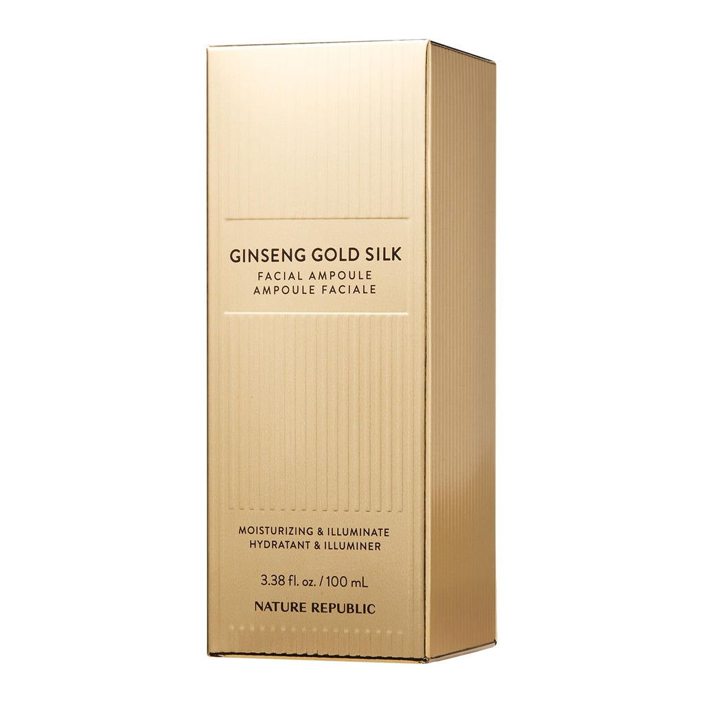 Nature Republic Ginseng Gold Silk Facial Ampoule – Hydrating Glow with Niacinamide & Silk Amino Acids, 100 ml