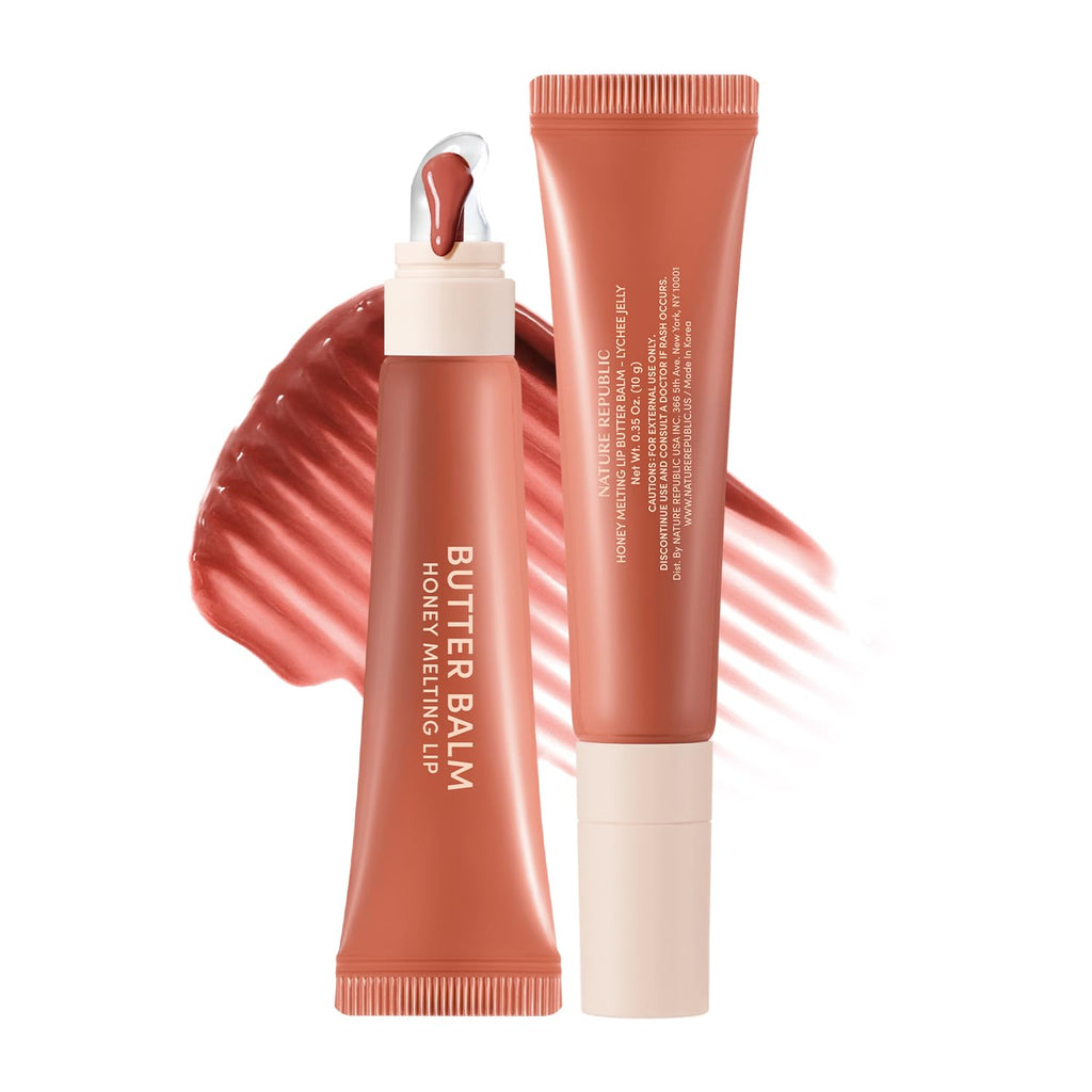 Nature Republic Honey Melting Lip Butter Balm – Hydrating Tinted Lip Balm with Peptides (Lychee Jelly)
