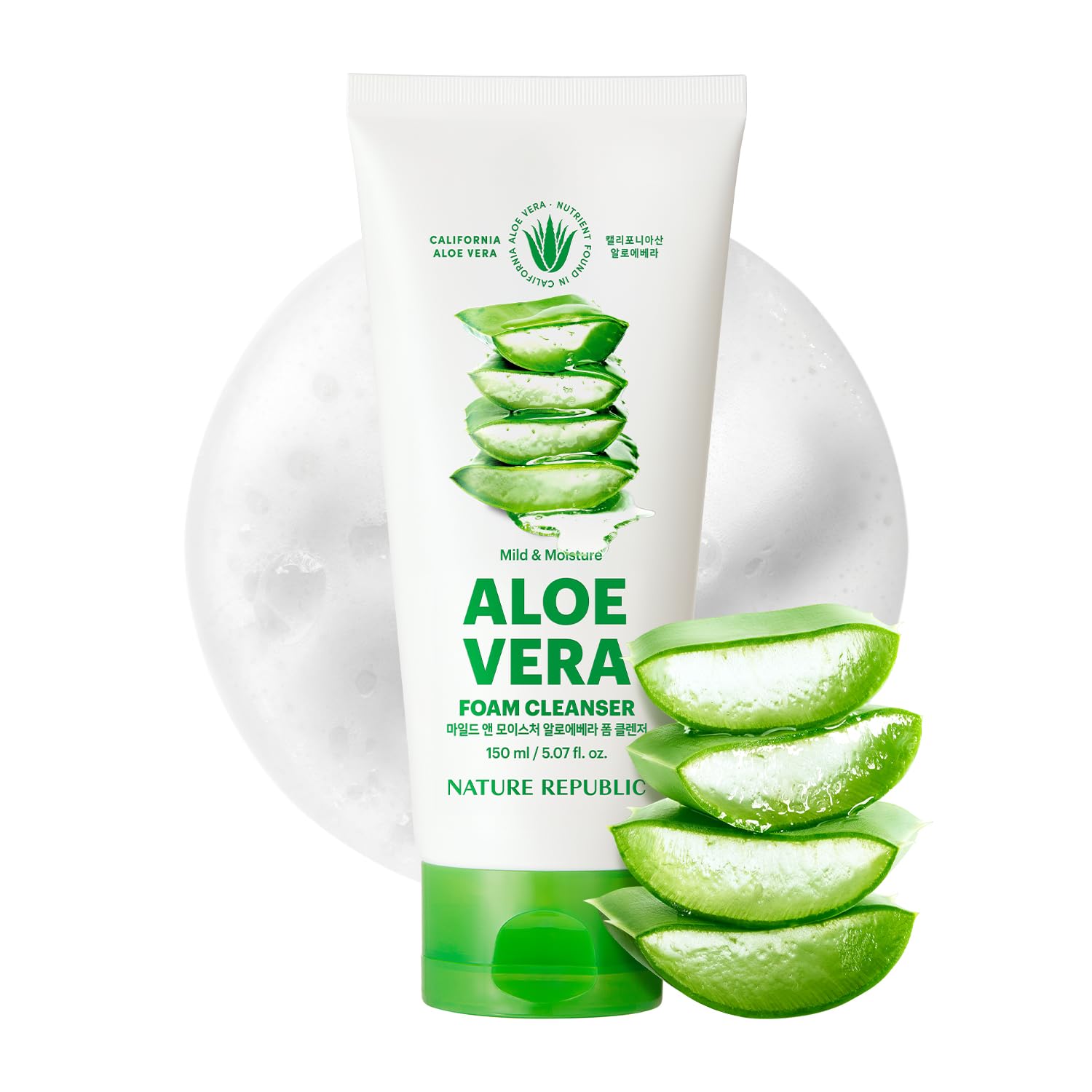 Nature Republic Mild and Moisture Aloe Vera Foam Cleanser - Hydrating Aloe Face Wash 150ml