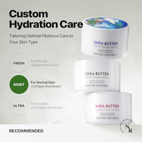 Nature Republic Shea Butter Steam Cream (Moist) – Daily Face Moisturizer, Deep Hydration (3.38 oz)