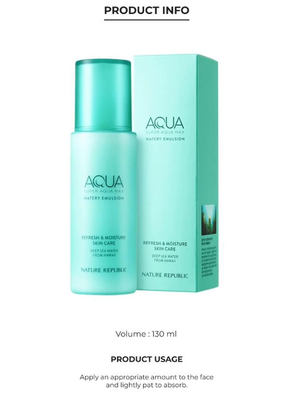 Nature Republic Super Aqua Max Watery Emulsion - Hydrating Deep Sea Water Daily Moisturizer 130ml