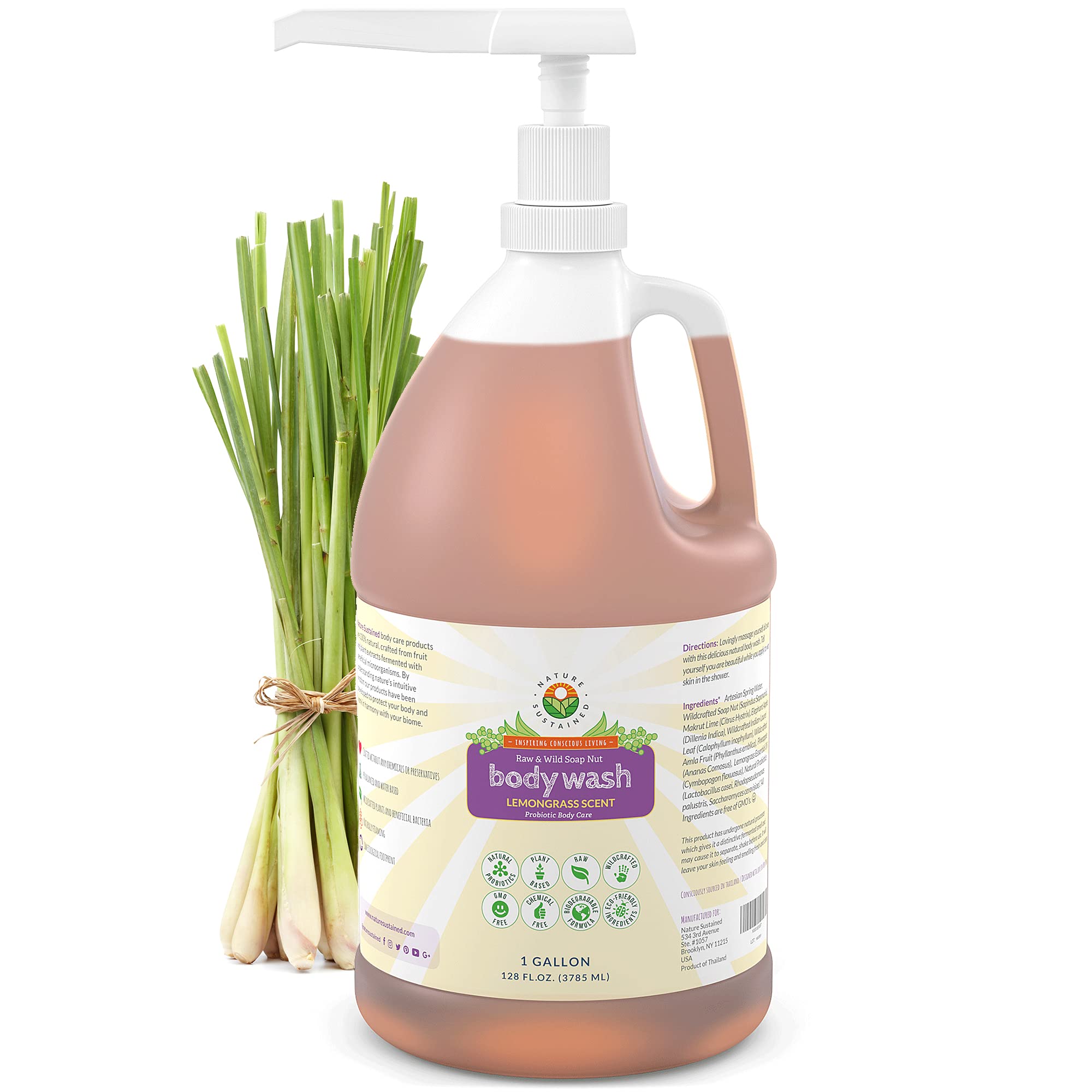 Nature Sustained Organic Body Wash & Face Wash – Probiotics, Soapberry Formula, Lemongrass