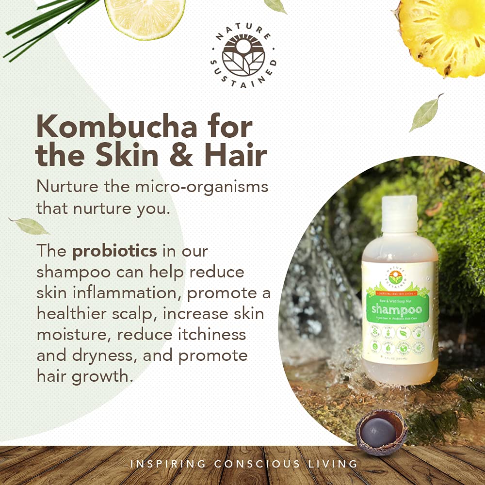 Nature Sustained Organic Shampoo with Probiotics – Sulfate Free, Hypoallergenic, Lemongrass 9oz