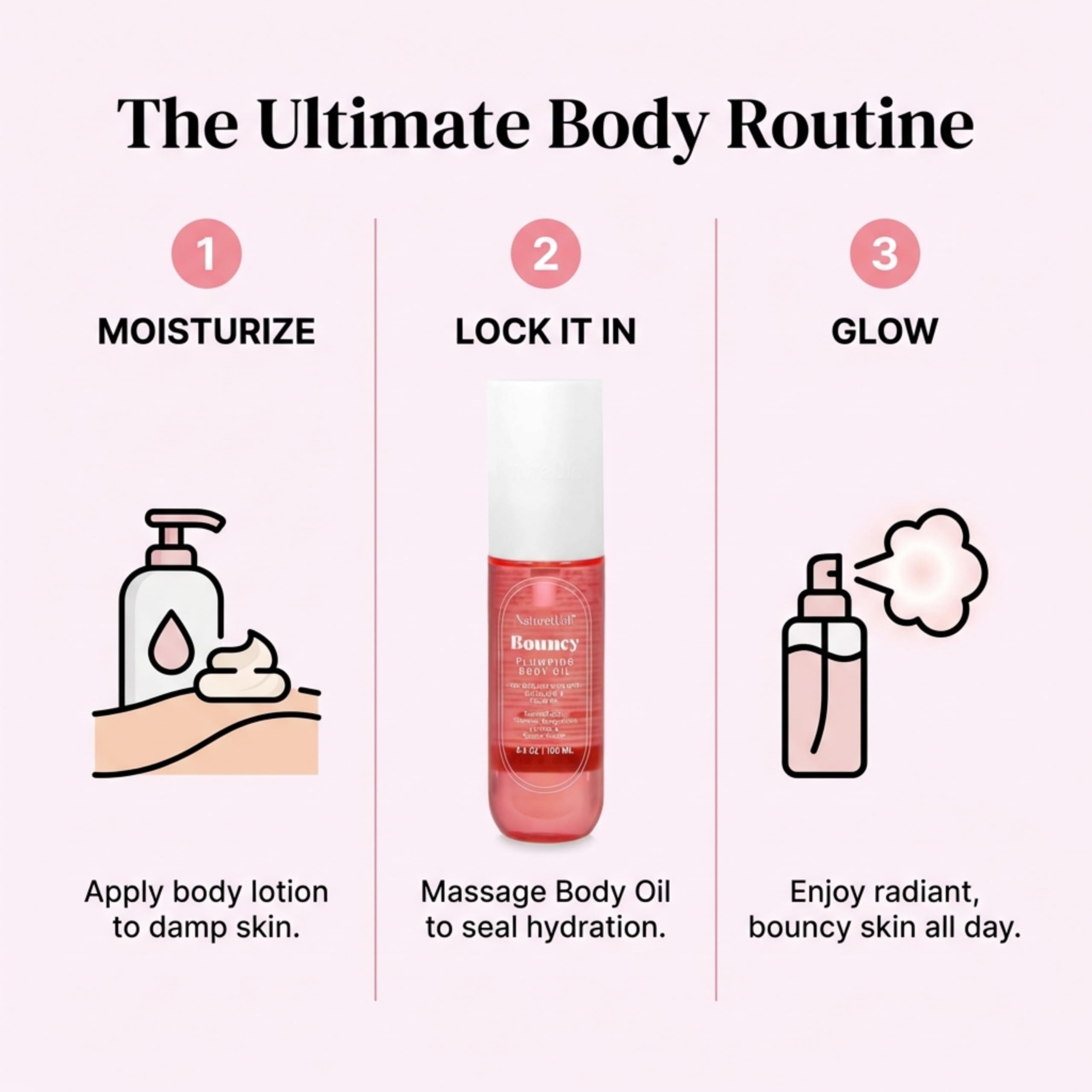 NATURE WELL Bouncy Plumping Body Oil – Fast-Absorbing Hydration for Elasticity and Bounce | 3.4 Oz