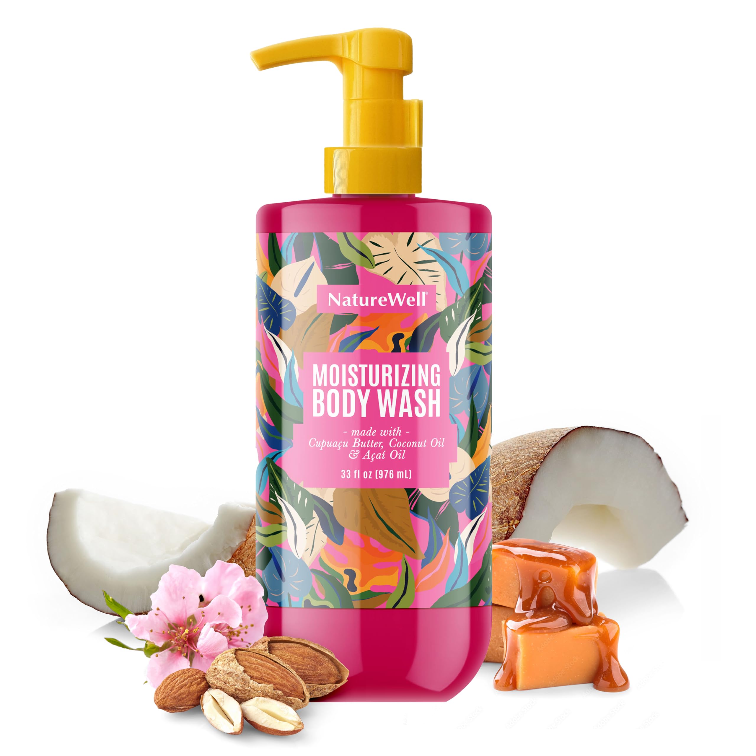 NATURE WELL Cheeky Moisturizing Body Wash | Cupuaçu Butter, Coconut Oil & Brazilian Nut Oil Scent, 33 oz