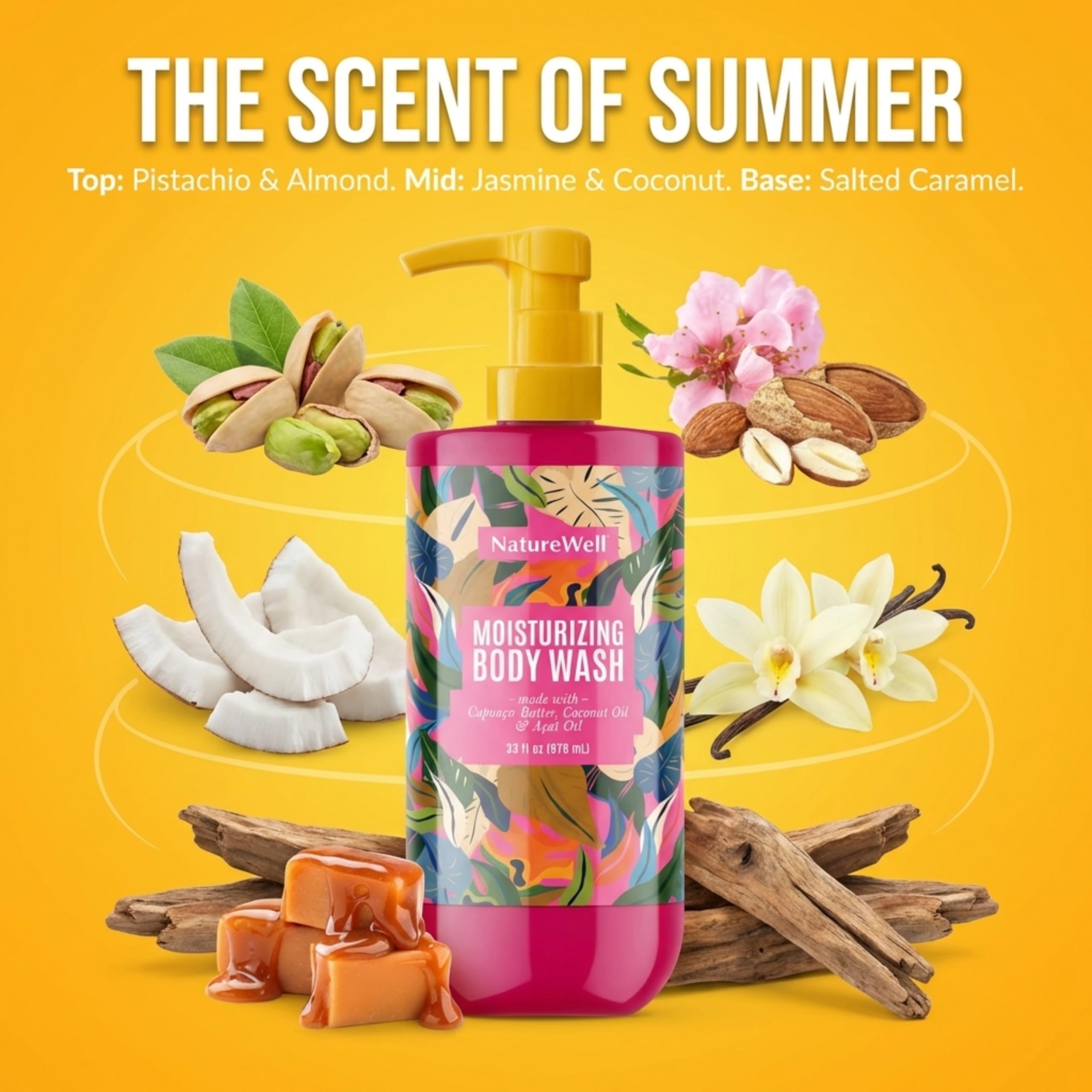NATURE WELL Cheeky Moisturizing Body Wash | Cupuaçu Butter, Coconut Oil & Brazilian Nut Oil Scent, 33 oz