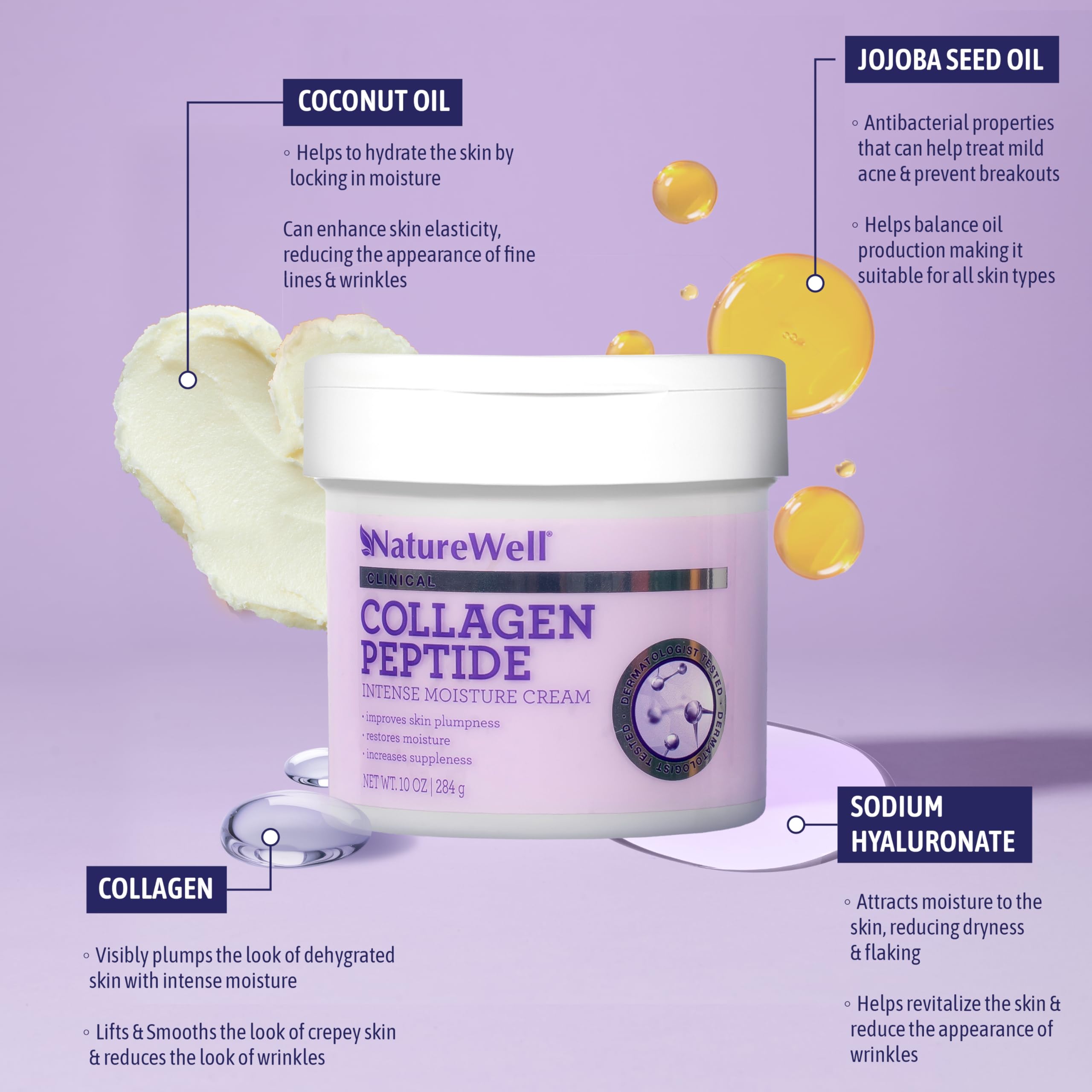 Nature Well Clinical Collagen Peptide Intense Moisture Cream – 10 oz for Face, Neck & Body