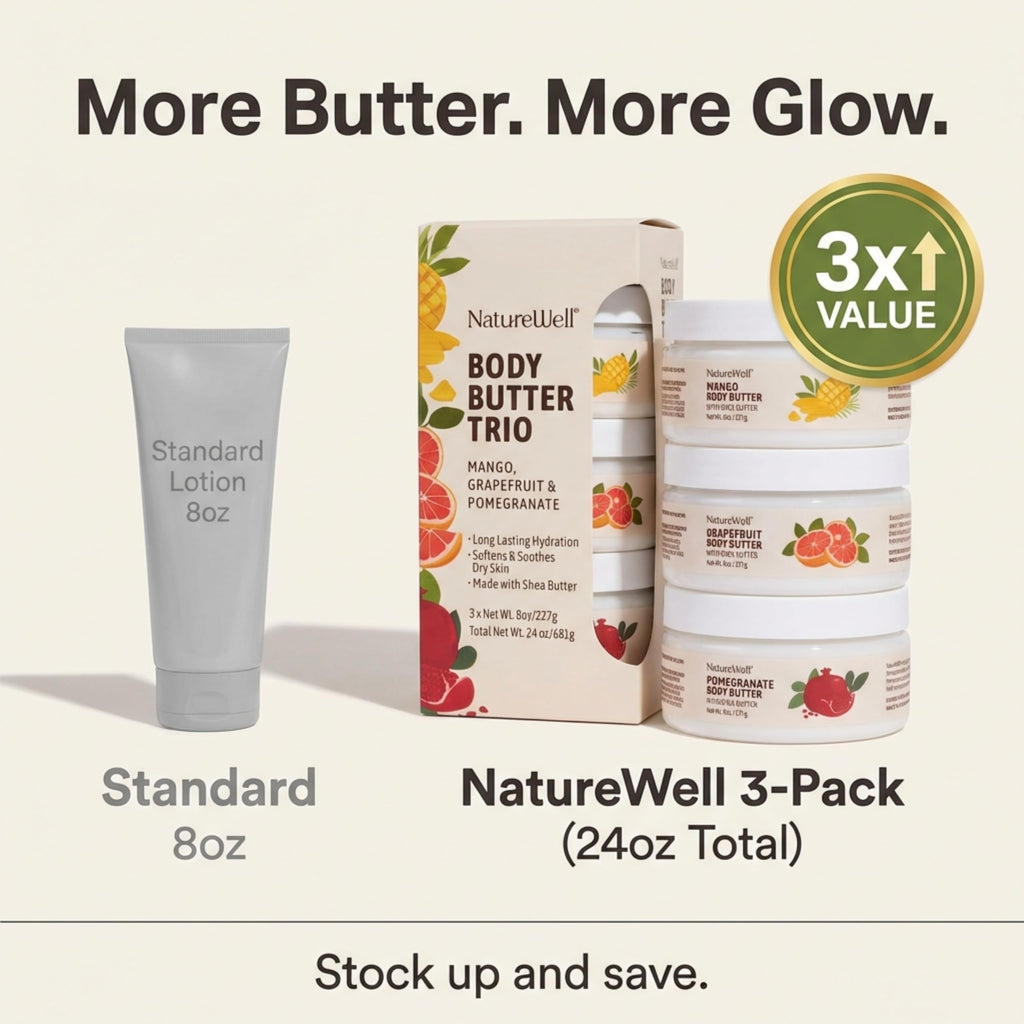 NATURE WELL Shea Body Butter Variety Pack — Grapefruit, Mango & Pomegranate, 3-Pack (8 oz Each)