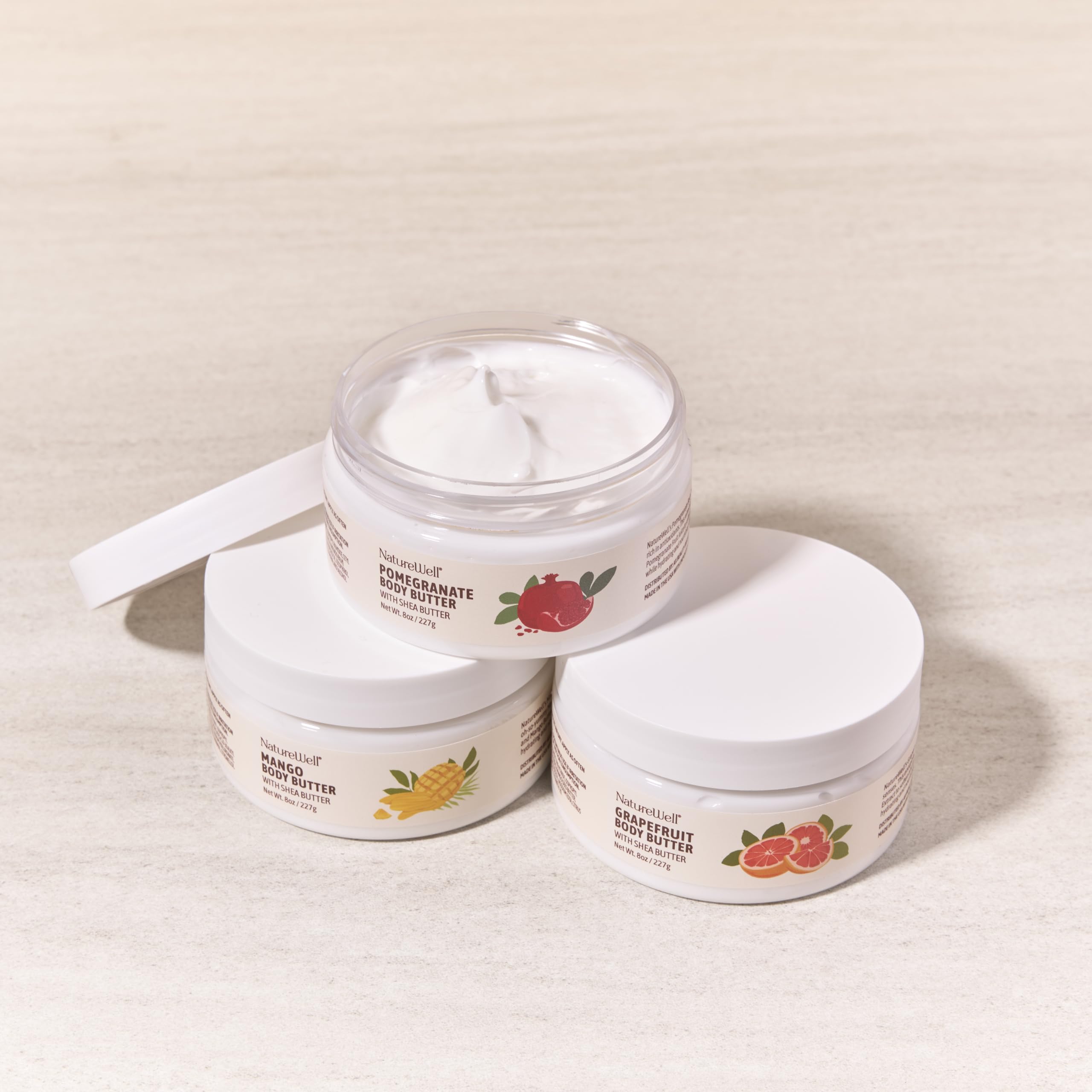 NATURE WELL Shea Body Butter Variety Pack — Grapefruit, Mango & Pomegranate, 3-Pack (8 oz Each)