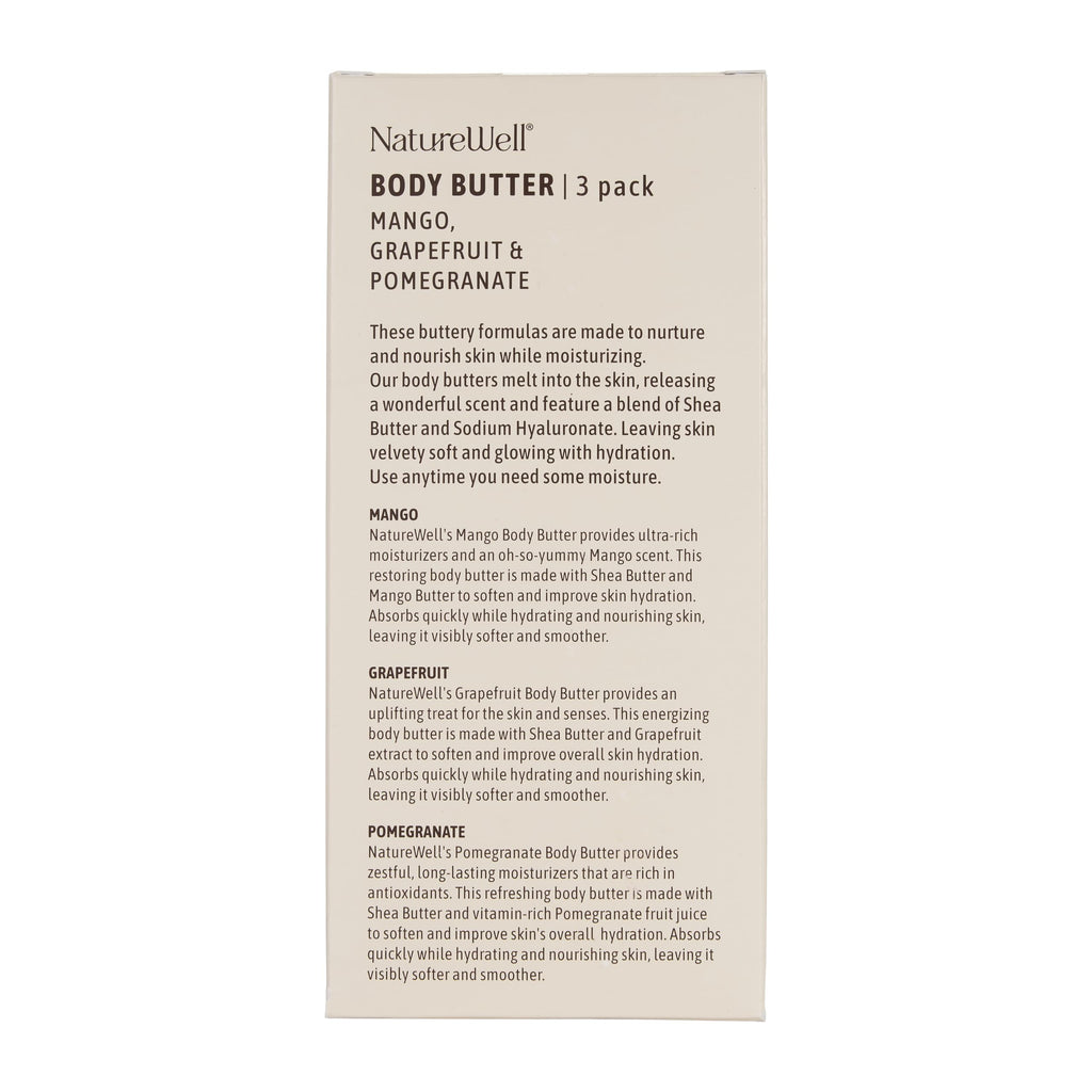 NATURE WELL Shea Body Butter Variety Pack — Grapefruit, Mango & Pomegranate, 3-Pack (8 oz Each)