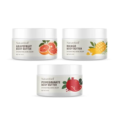 NATURE WELL Shea Body Butter Variety Pack — Grapefruit, Mango & Pomegranate, 3-Pack (8 oz Each)