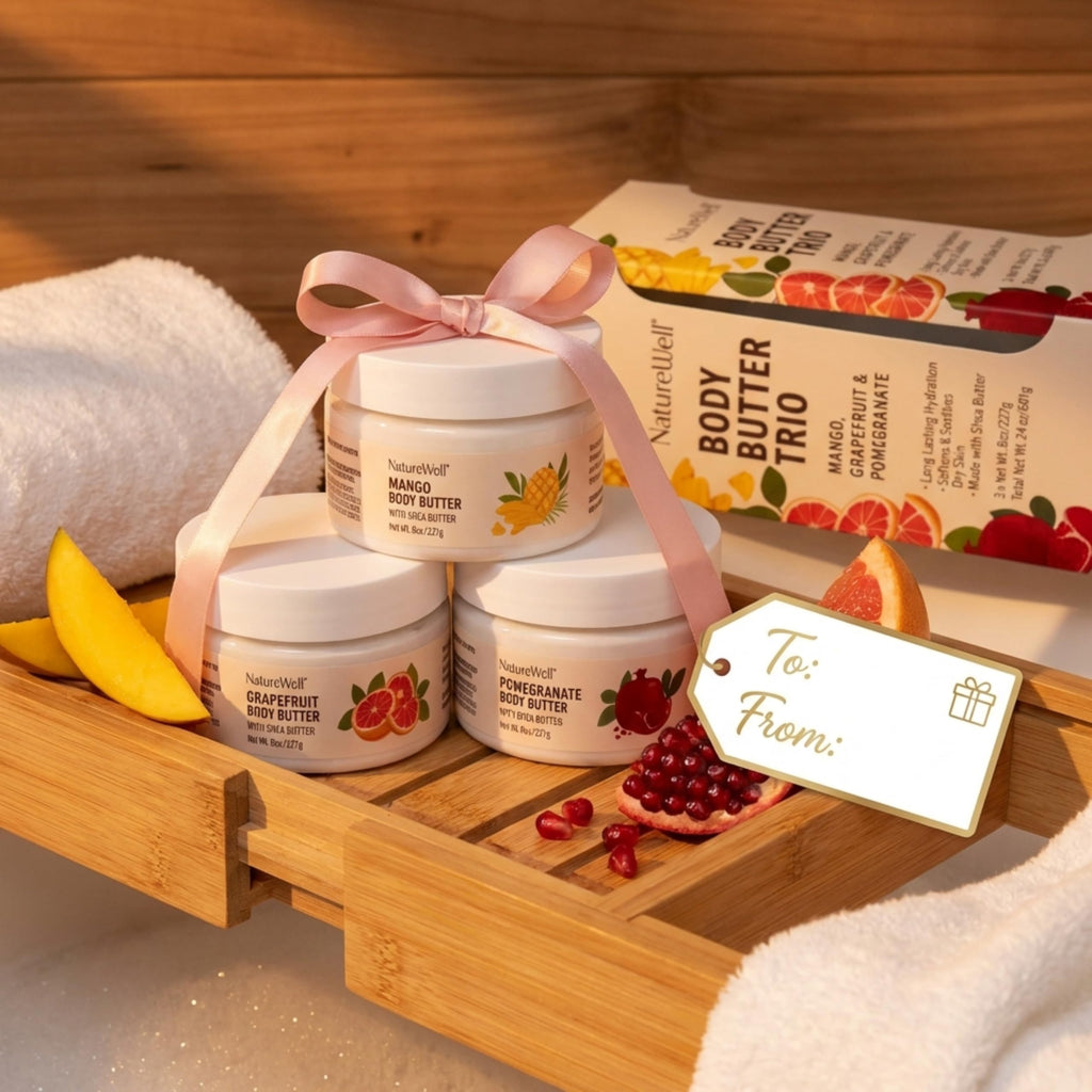 NATURE WELL Shea Body Butter Variety Pack — Grapefruit, Mango & Pomegranate, 3-Pack (8 oz Each)