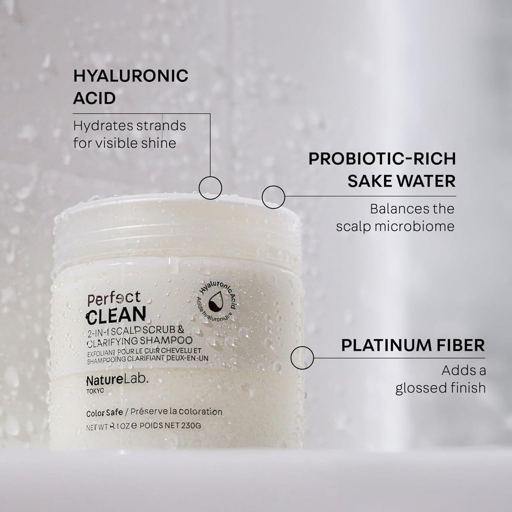NatureLab.TOKYO Perfect Clean 2-in-1 Scalp Scrub & Balancing Sake Rinse – Clarifying Hair Treatment Duo