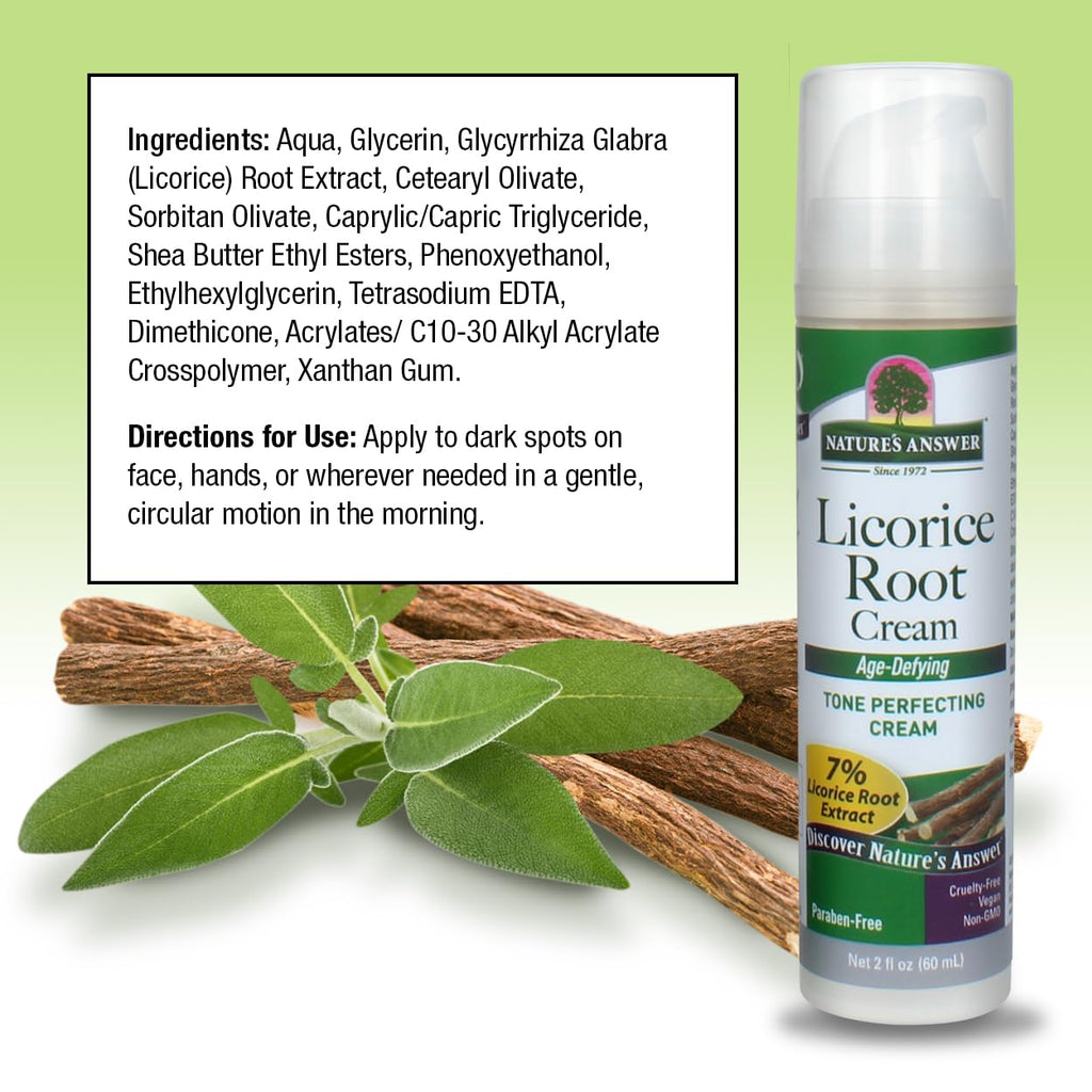 Nature's Answer Licorice Root Cream – Skin Tone Perfecting Moisturizer with 7% Licorice & Shea Butter – Alcohol & Paraben Free