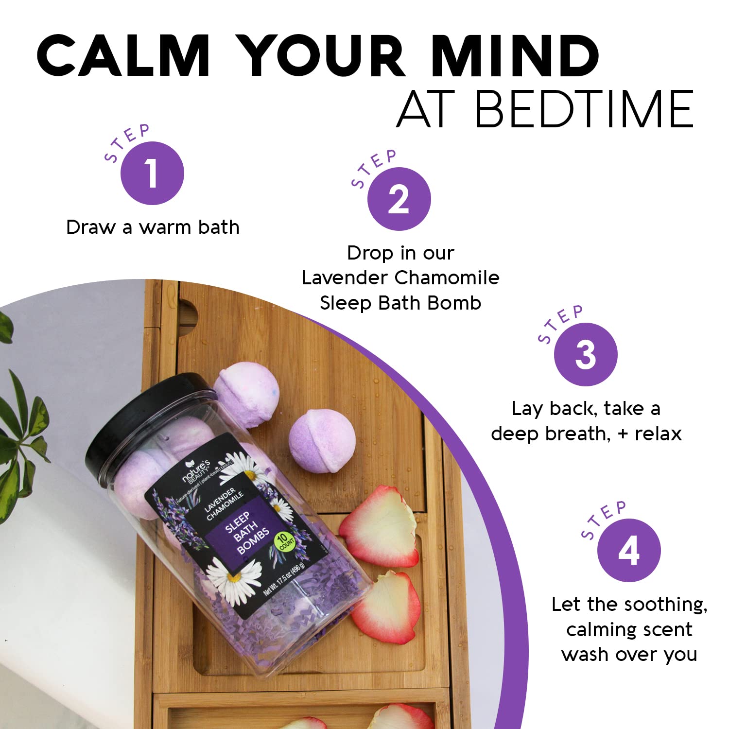 Nature's Beauty Lavender Chamomile Sleep Bath Bomb Gift Set – 2-Pack, Coconut Oil & Witch Hazel