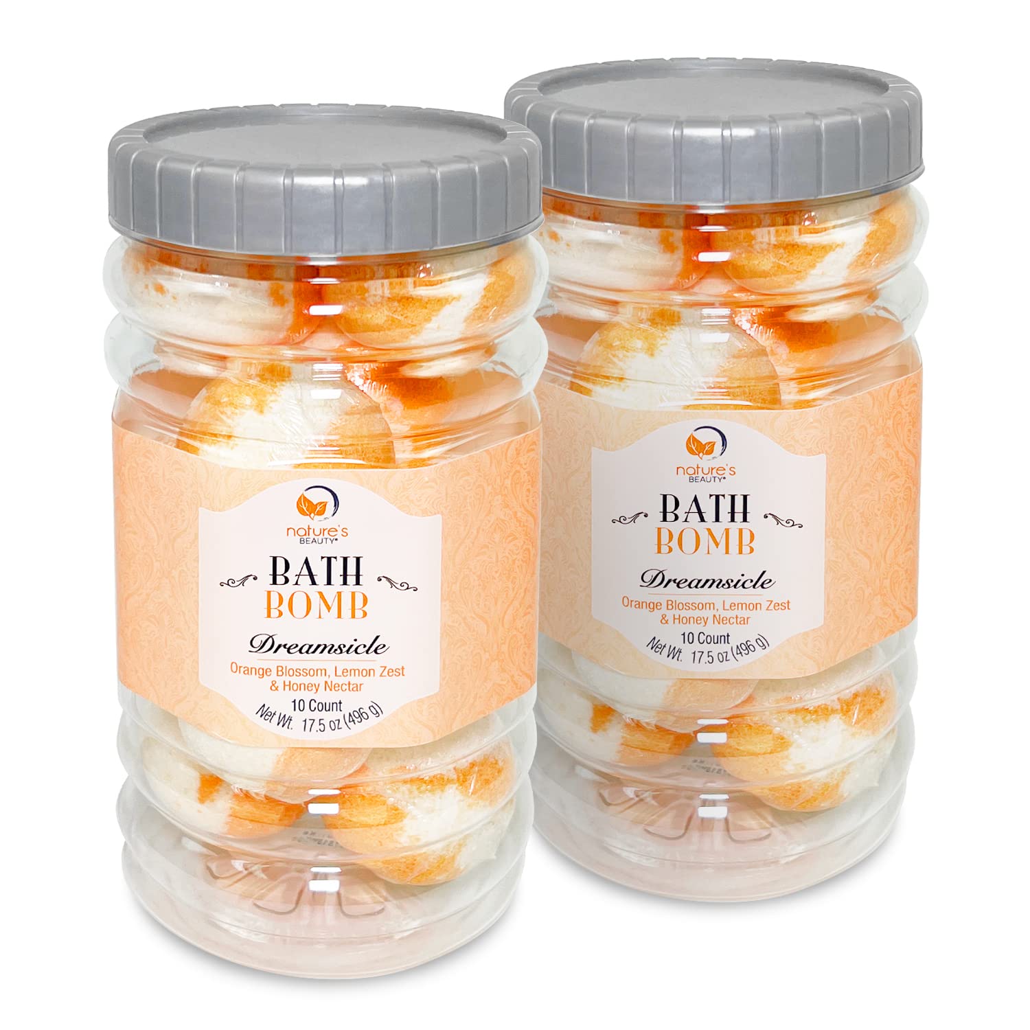 Nature's Beauty Dreamsicle Bath Bomb Gift Set – 2 Pack, 20 Bath Bombs, Citrus Orange Blossom, Lemon Zest & Honey Nectar