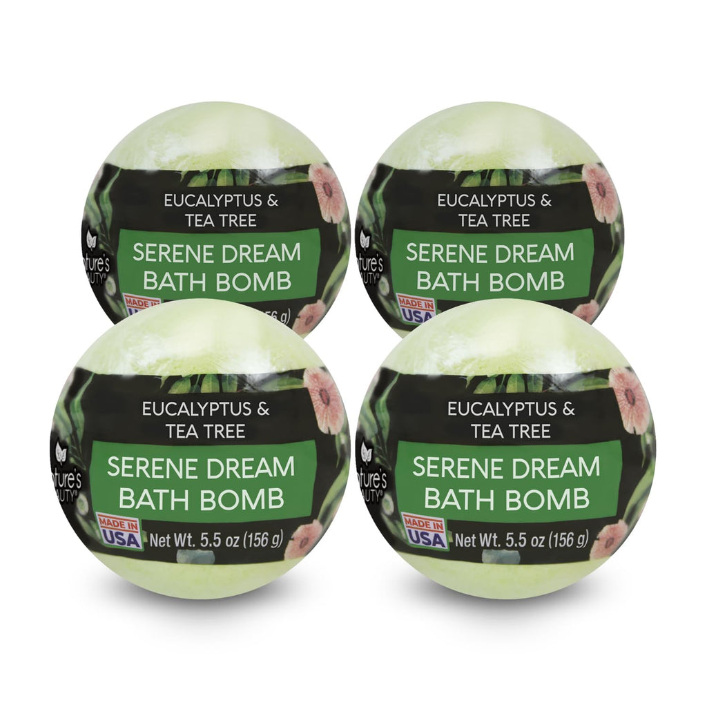 Nature's Beauty Eucalyptus & Tea Tree Bath Bomb Multi-Pack - 4x5.5oz - Vegan, Non-Staining, Luxury Spa Fizzy
