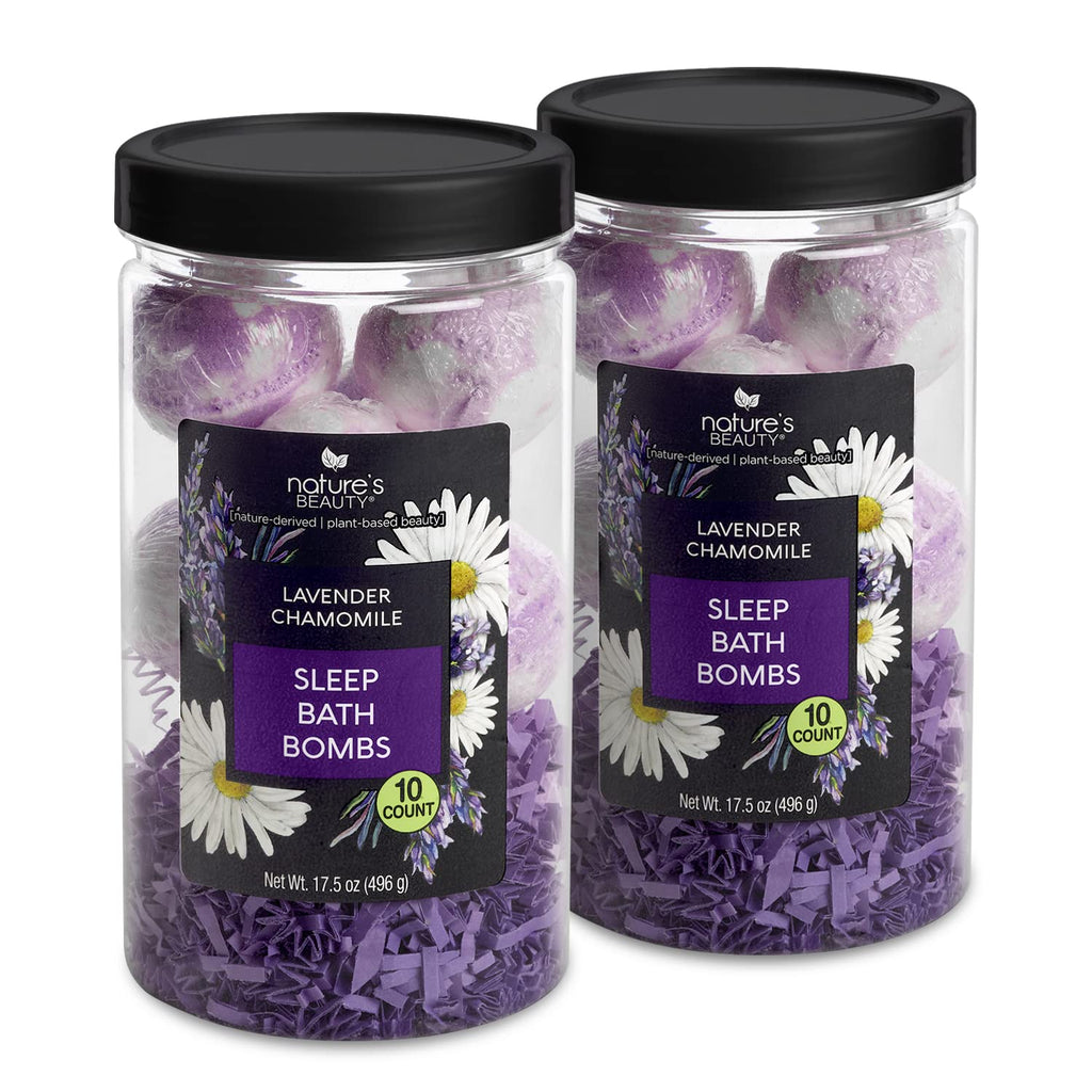 Nature's Beauty Lavender Chamomile Sleep Bath Bomb Gift Set – 2-Pack, Coconut Oil & Witch Hazel