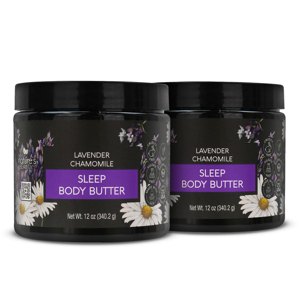 Nature's Beauty Lavender Chamomile Sleep Body Butter 2-Pack – Luxurious, Calming Moisturizer