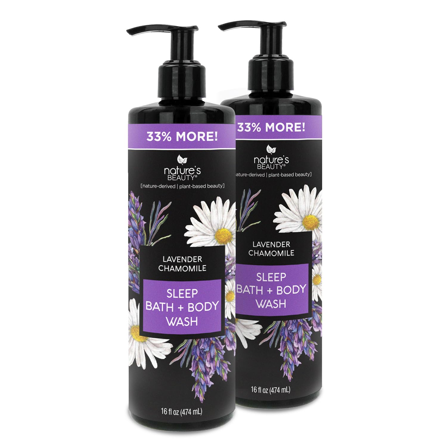 Nature's Beauty Lavender Chamomile Sleep Body Wash – 2 Pack, Gentle Cleanser for Dry Skin