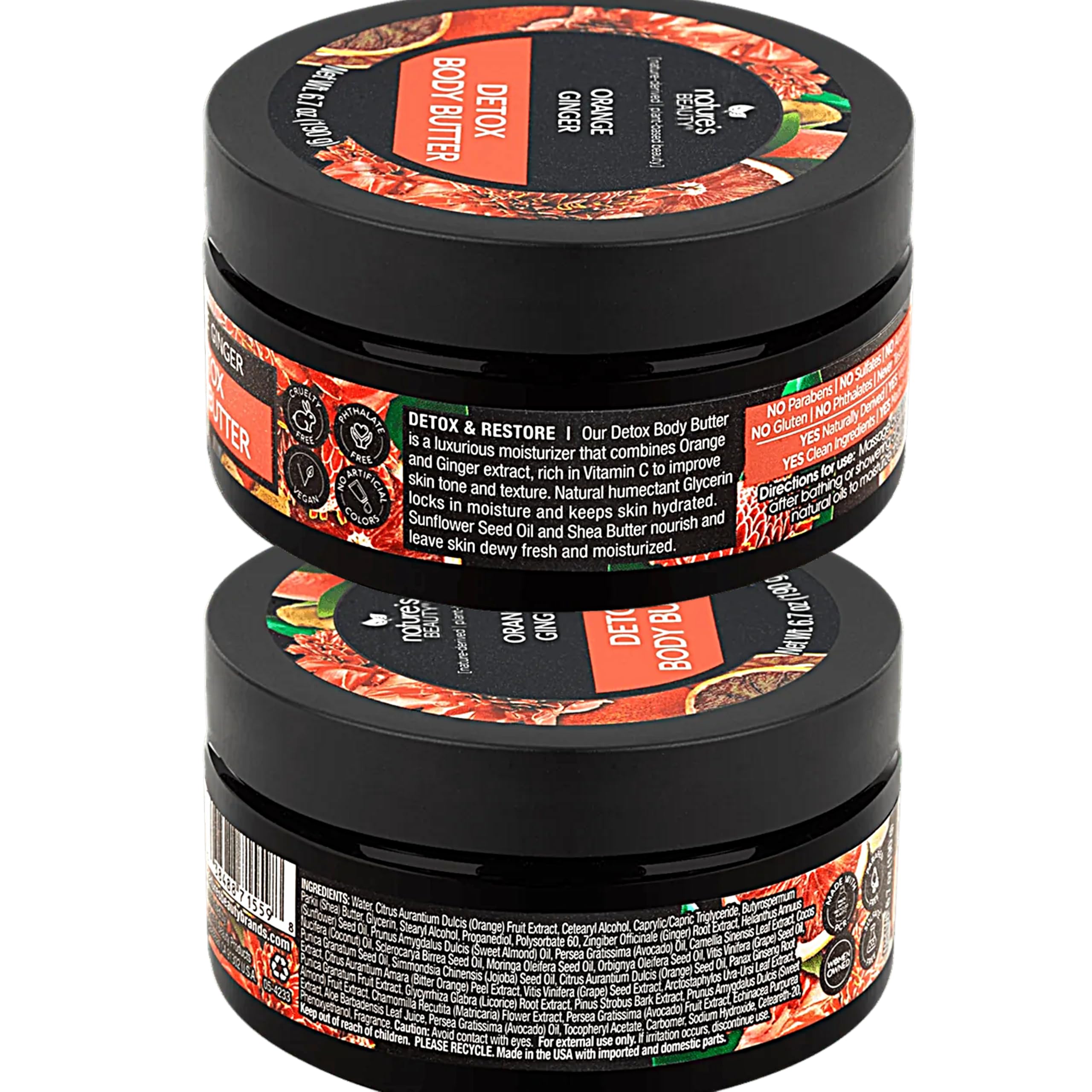 Nature's Beauty Orange Ginger Detox Body Butter – Luxury Hydration Duo with Vitamin C (2 x 6.7 oz)