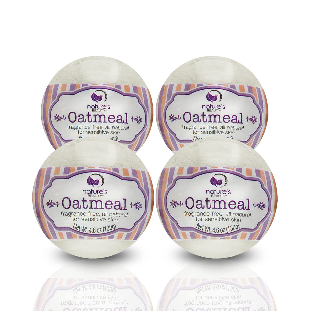 Nature's Beauty Oatmeal Fragrance-Free Bath Bombs – 4 Pack with Almond & Coconut Oils