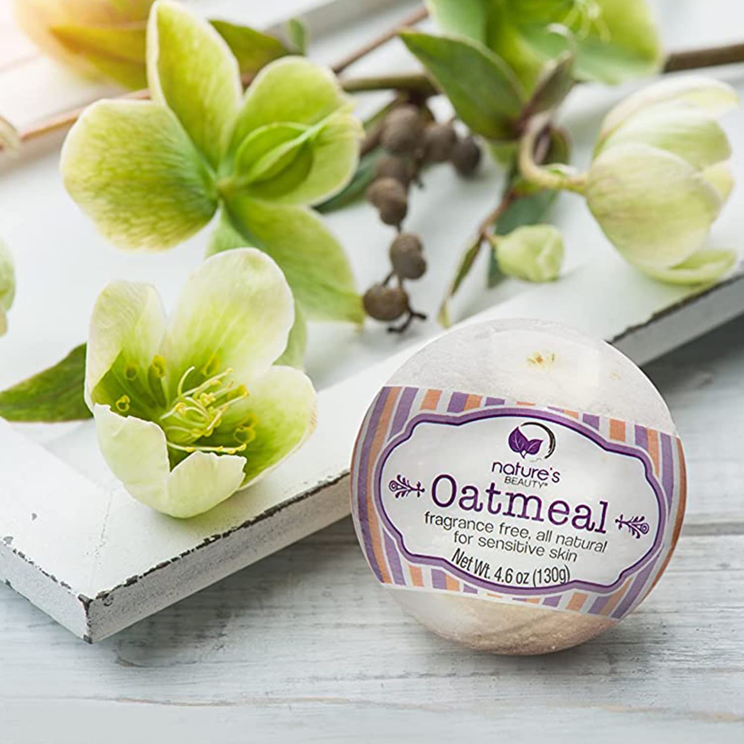 Nature's Beauty Oatmeal Fragrance-Free Bath Bombs – 4 Pack with Almond & Coconut Oils