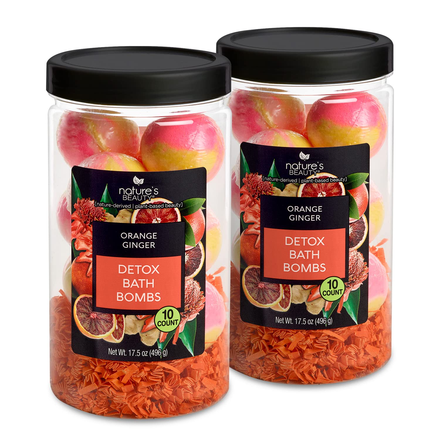 Nature's Beauty Orange Ginger Detox Bath Bomb Gift Set – Luxury Citrus + Patchouli Spa Bombs, Coconut Oil & Witch Hazel, 17.5 oz, 2-Pack