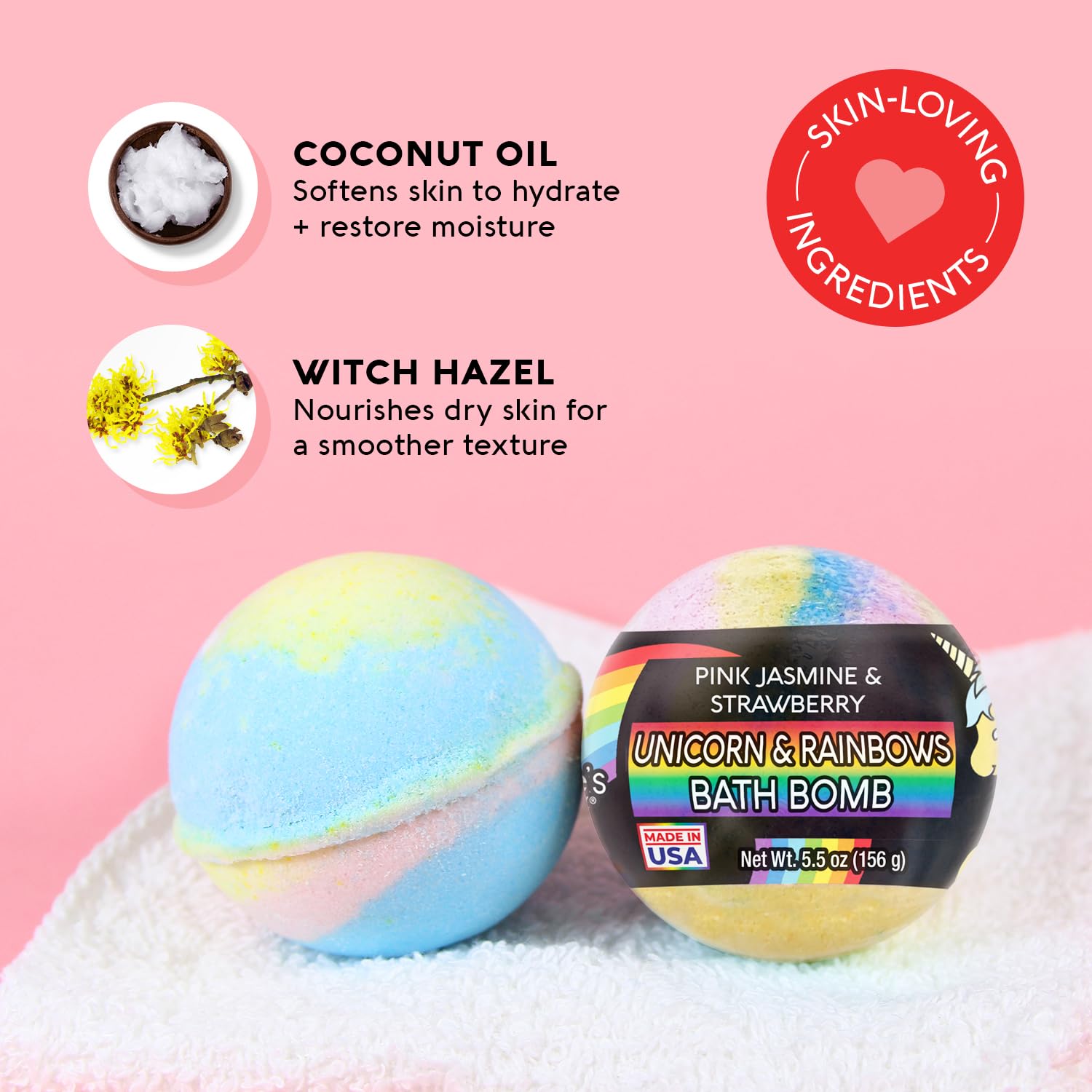 Nature's Beauty Unicorns Rainbows Bath Bombs 4 Pack – Pink Jasmine & Strawberry