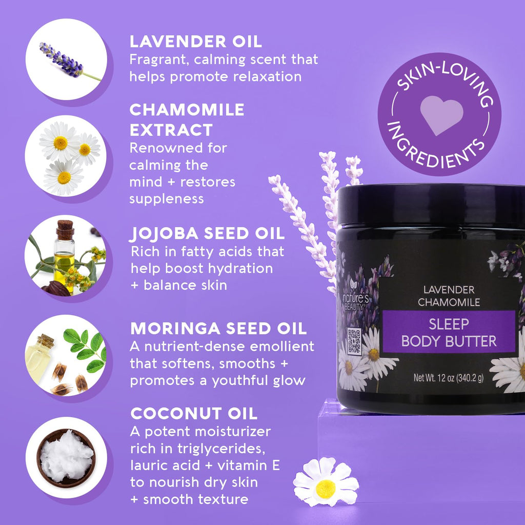 Nature's Beauty Lavender Chamomile Sleep Body Butter 2-Pack – Luxurious, Calming Moisturizer